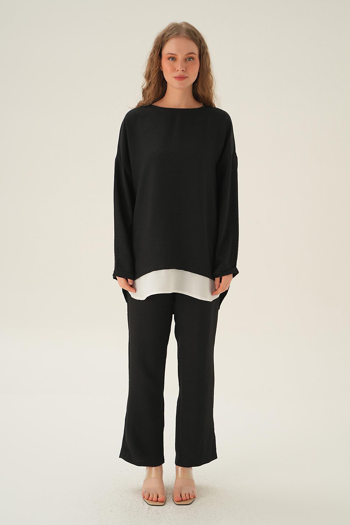 Siyah Parçalı Tunik Pantolon Takım 4090A - 6