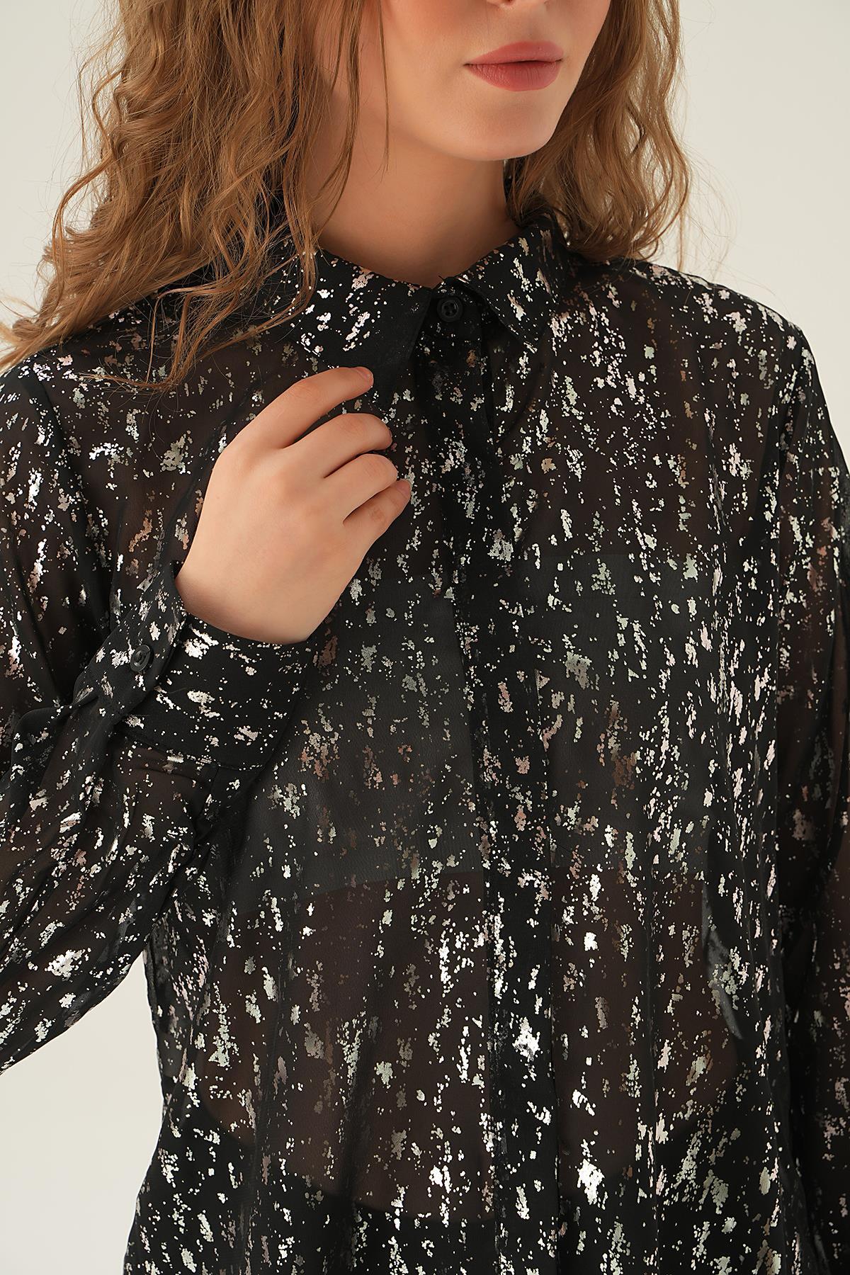 4091 Şifon Gömlek Siyah - 2