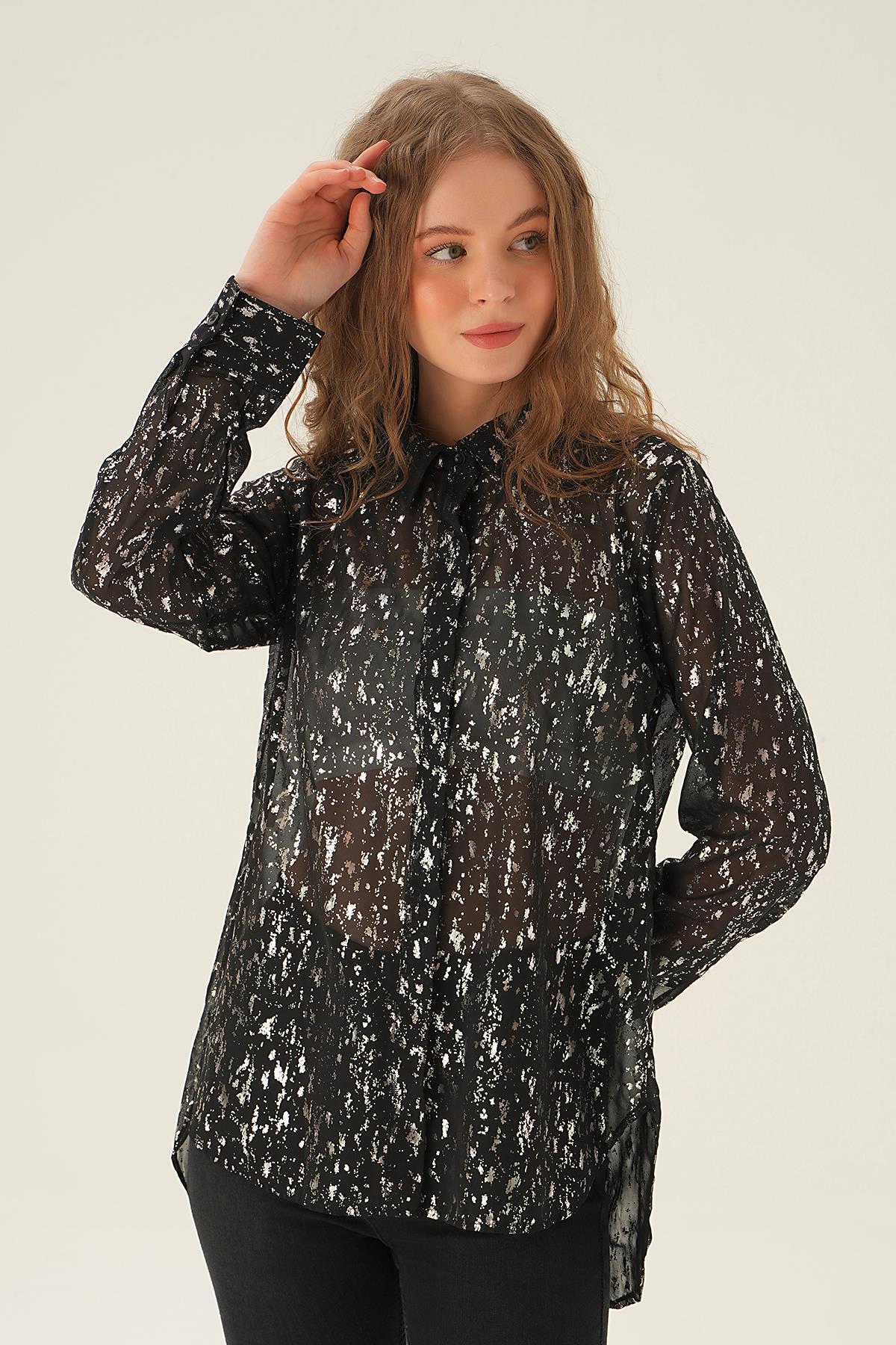 4091 Şifon Gömlek Siyah - 1