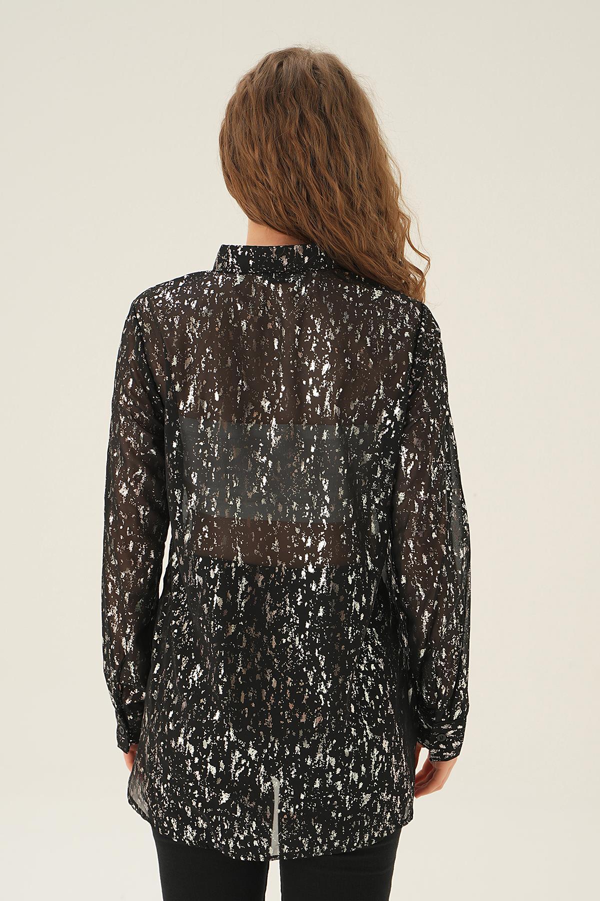 4091 Şifon Gömlek Siyah - 4