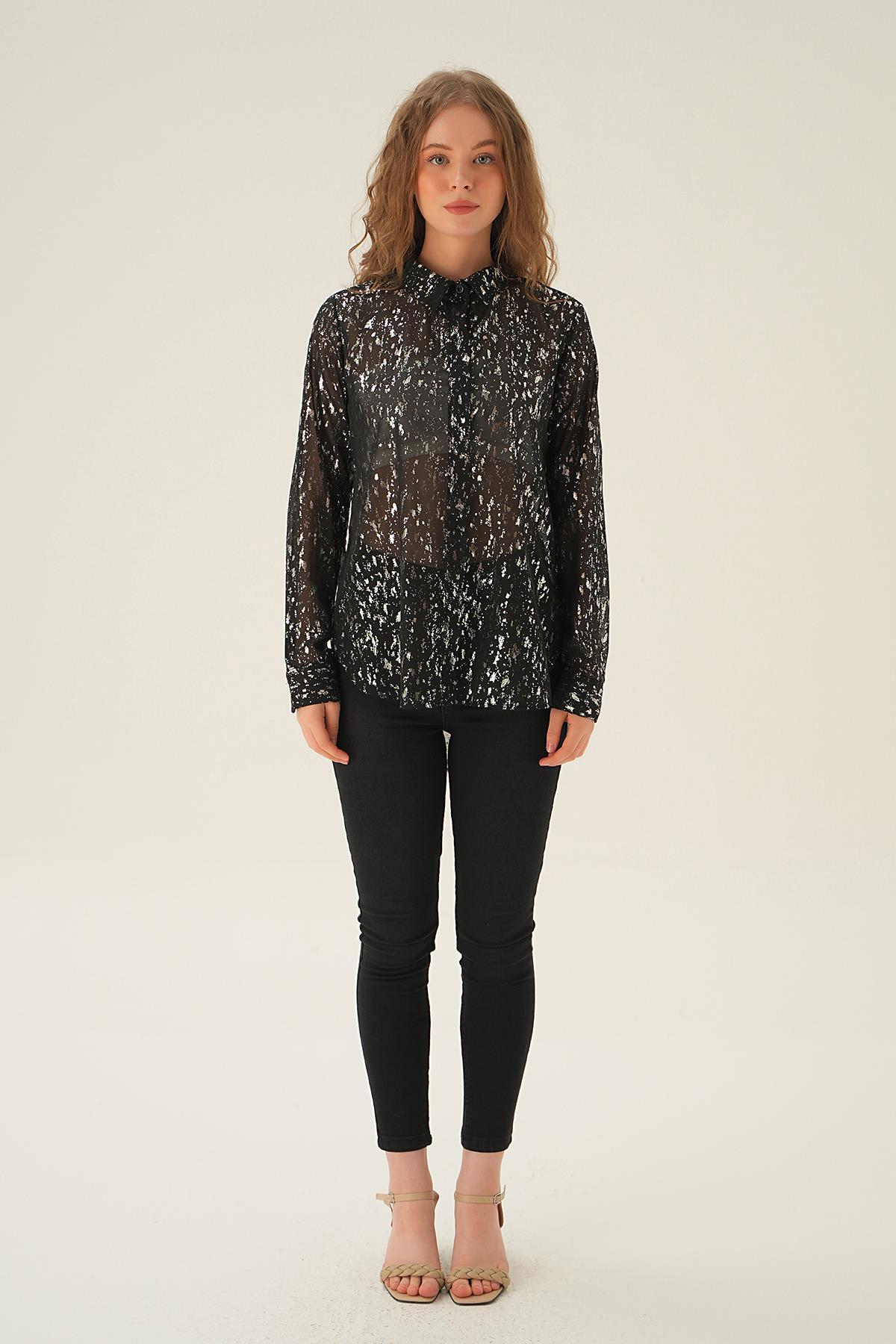 Siyah Şifon Gömlek 4091 - 5