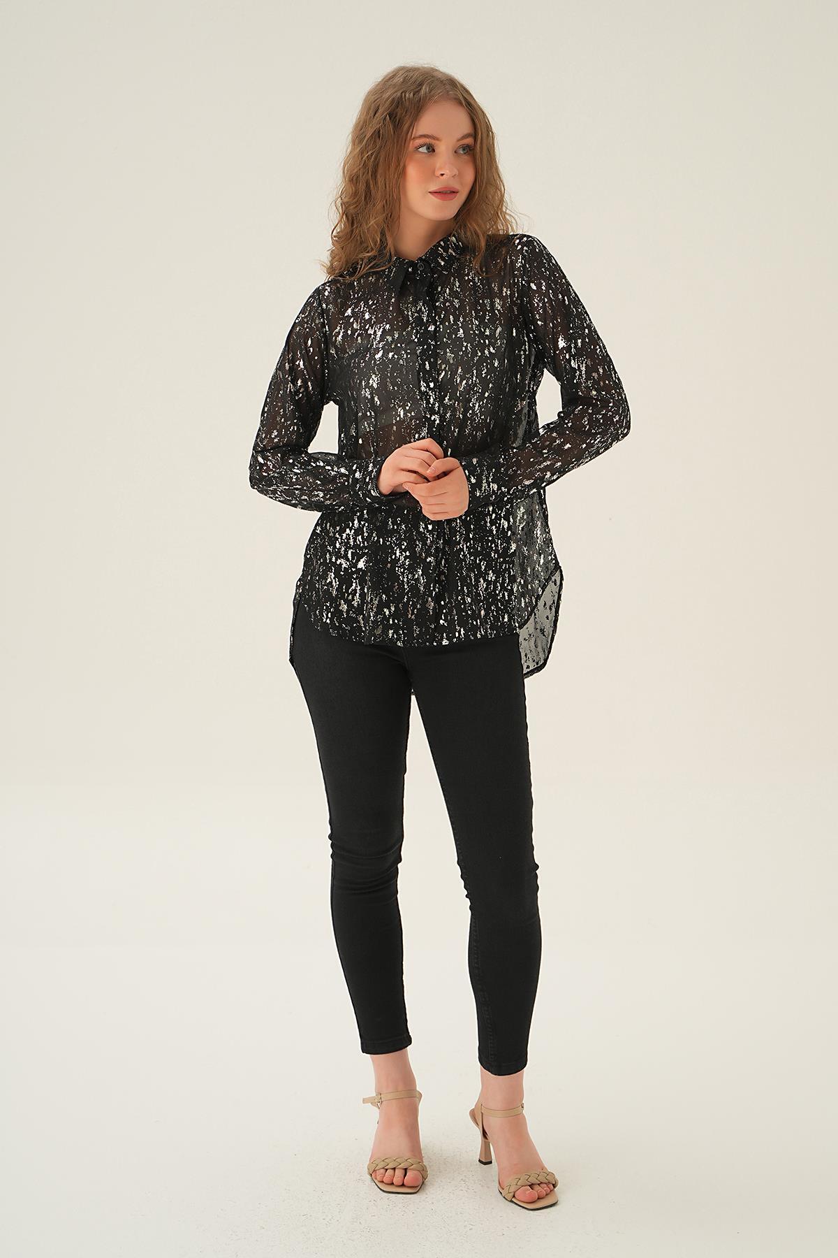Siyah Şifon Gömlek 4091 - 6