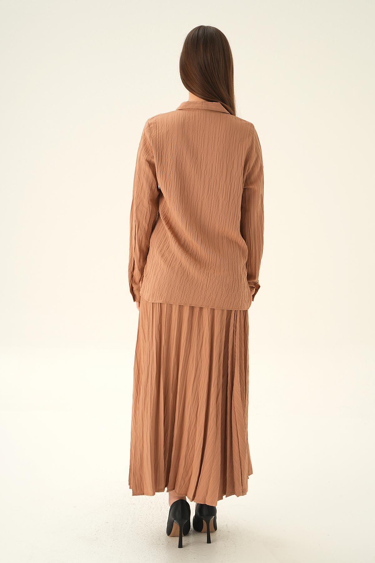 Bisküvi Bağlamalı Gömlek Etek Takım 4093 - 4