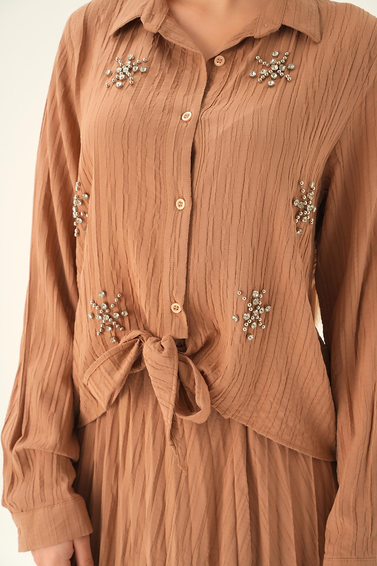 Bisküvi Bağlamalı Gömlek Etek Takım 4093 - 5