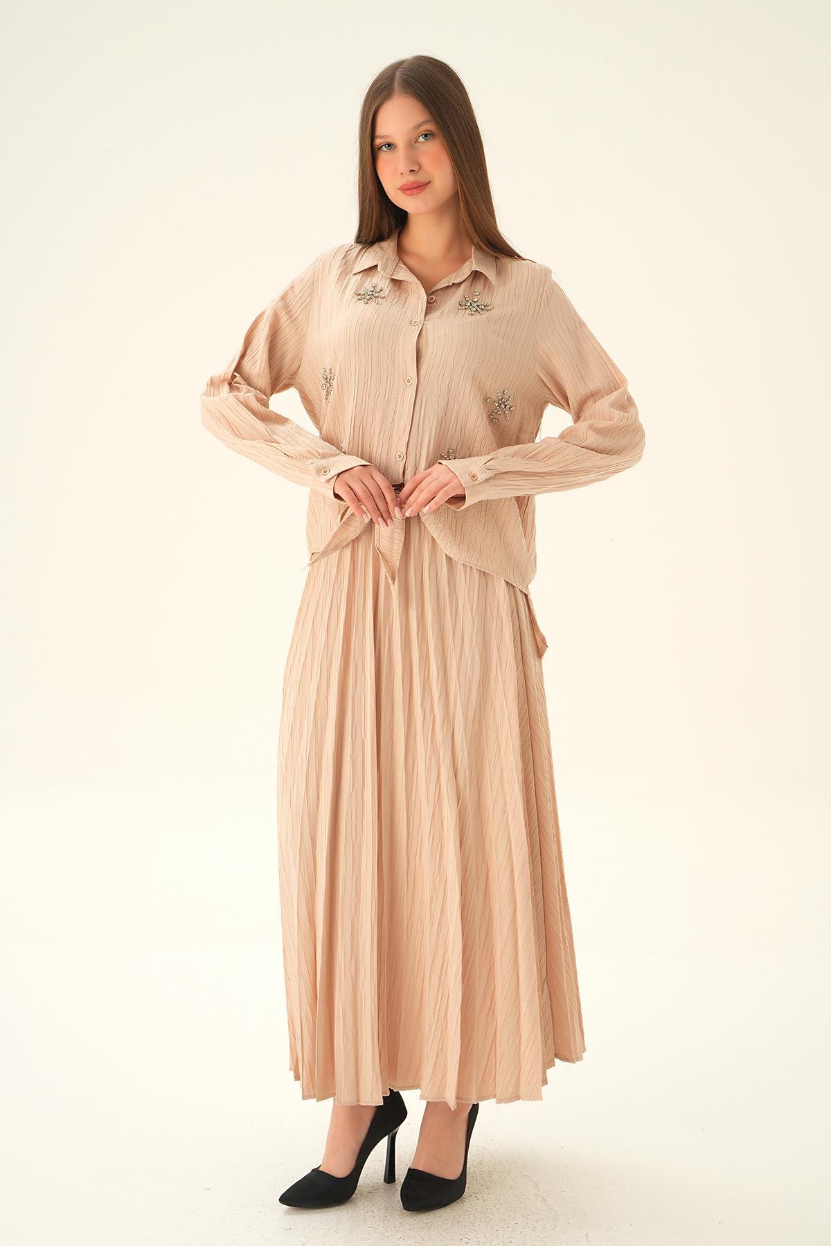 4093 Önü Bağlama Detay Etek Takım Taş 