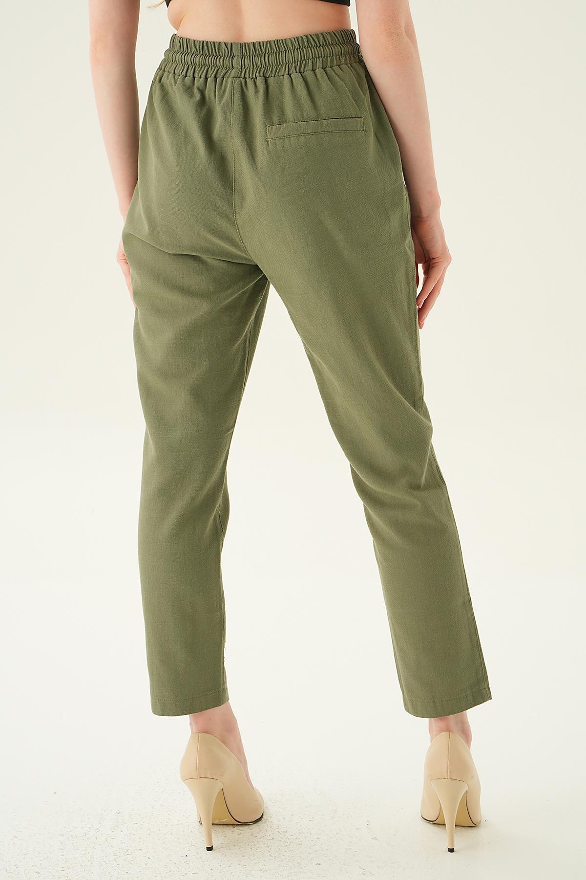 Haki Düğme Detay Bağcıklı Pantolon 4095A - 5