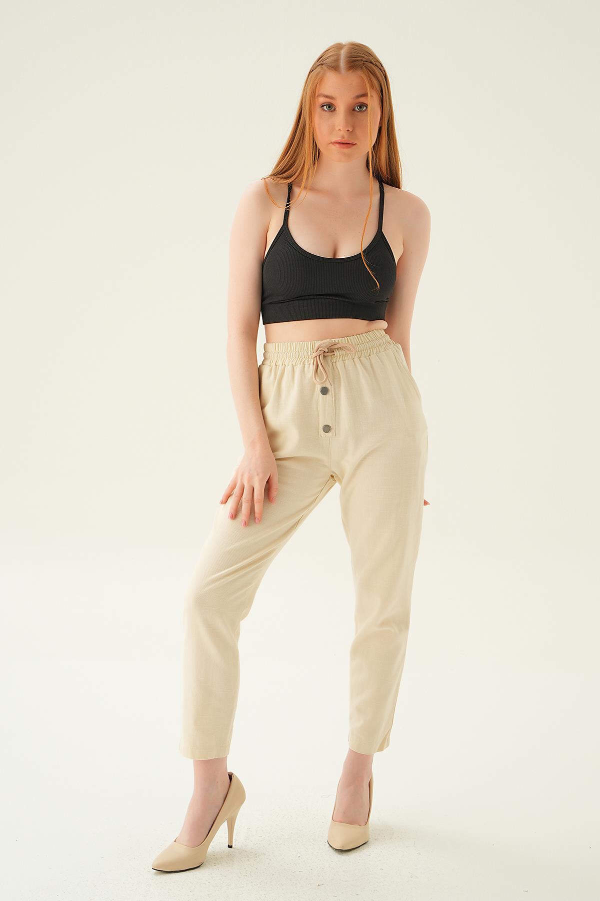 Taş Düğme Detay Bağcıklı Pantolon 4095A 