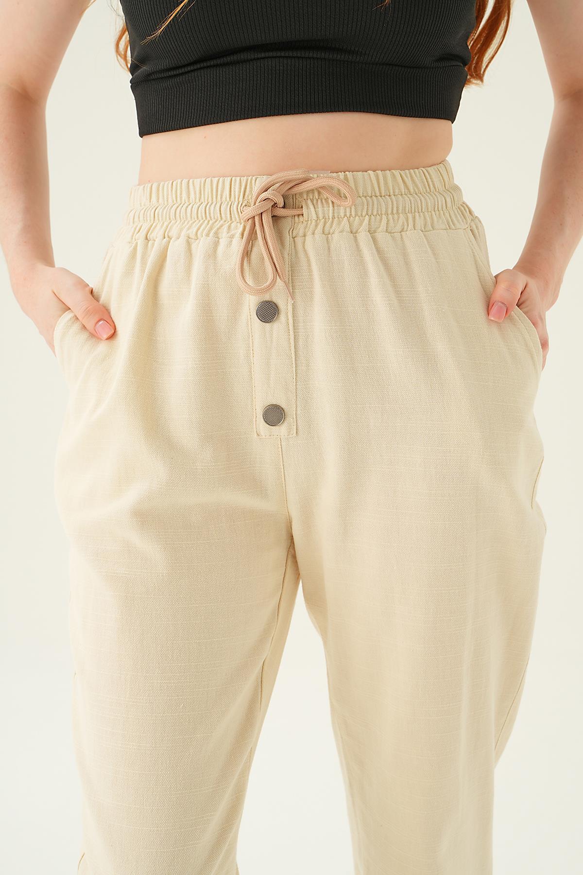 Taş Düğme Detay Bağcıklı Pantolon 4095A - 6