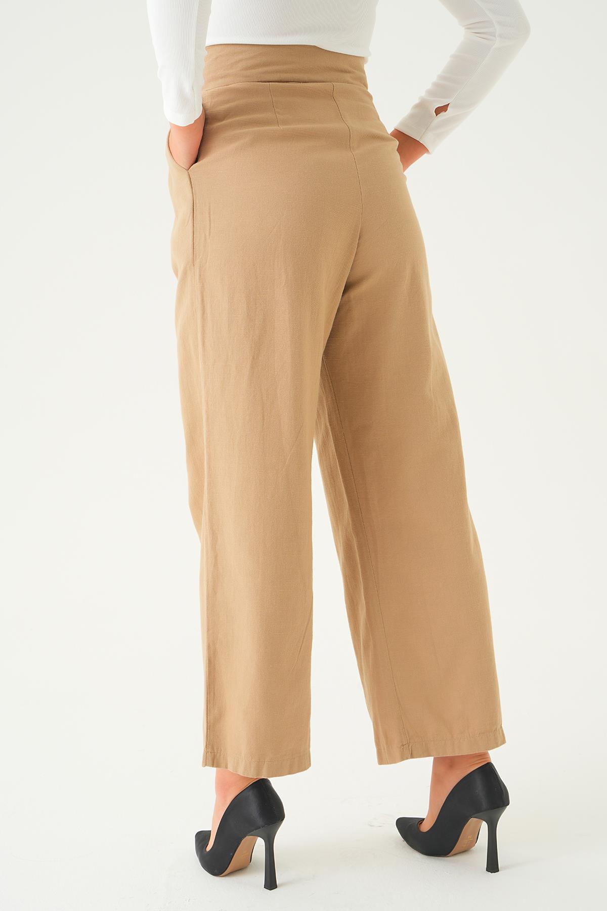 Bej Cırtlı Palazzo Pantolon 4096A - 5