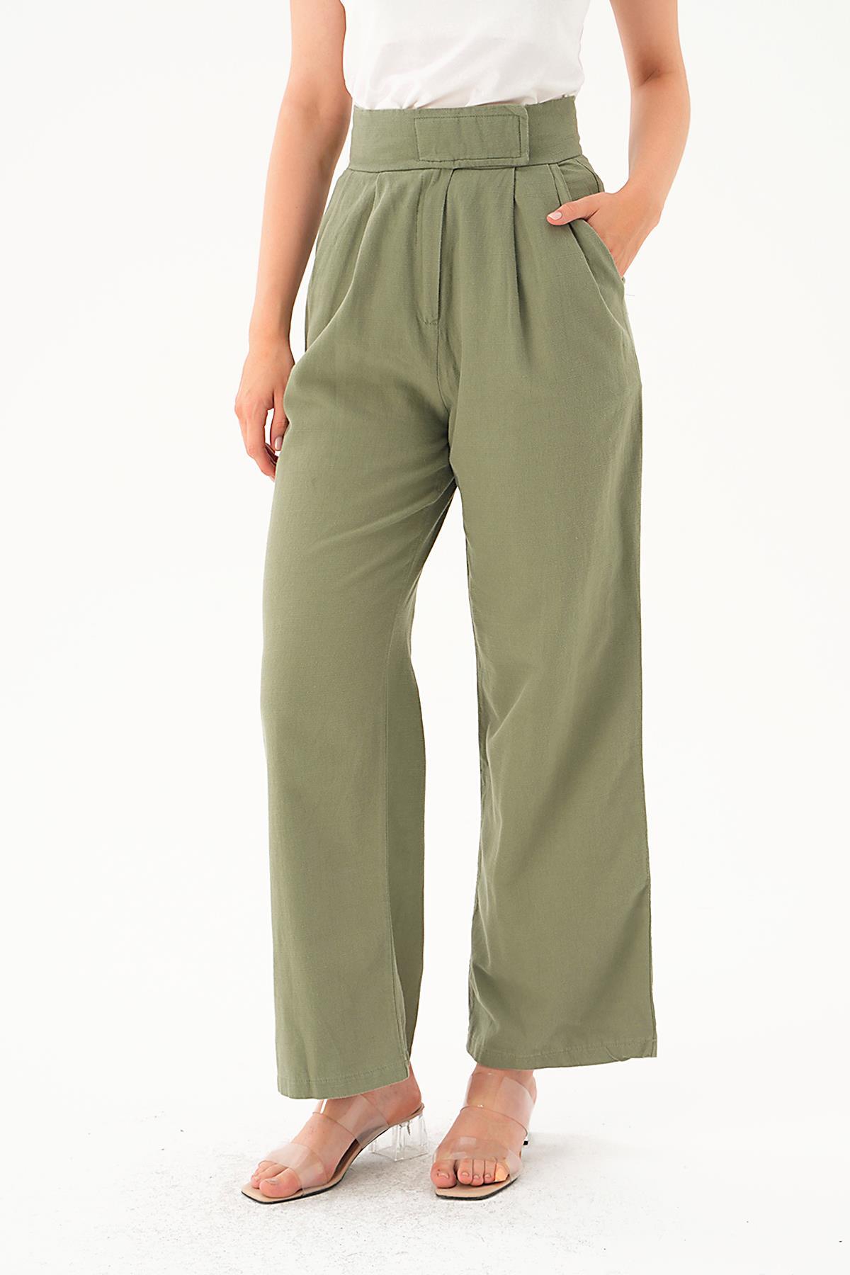 Haki Cırtlı Palazzo Pantolon 4096A - 3