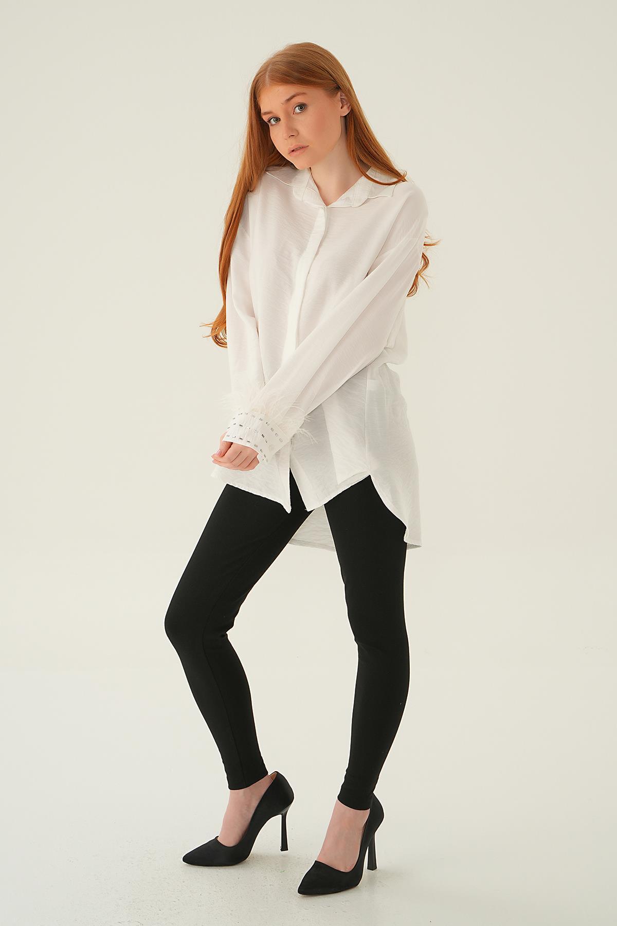 4097 Bilek Tüy Detay Gömlek Beyaz - 2