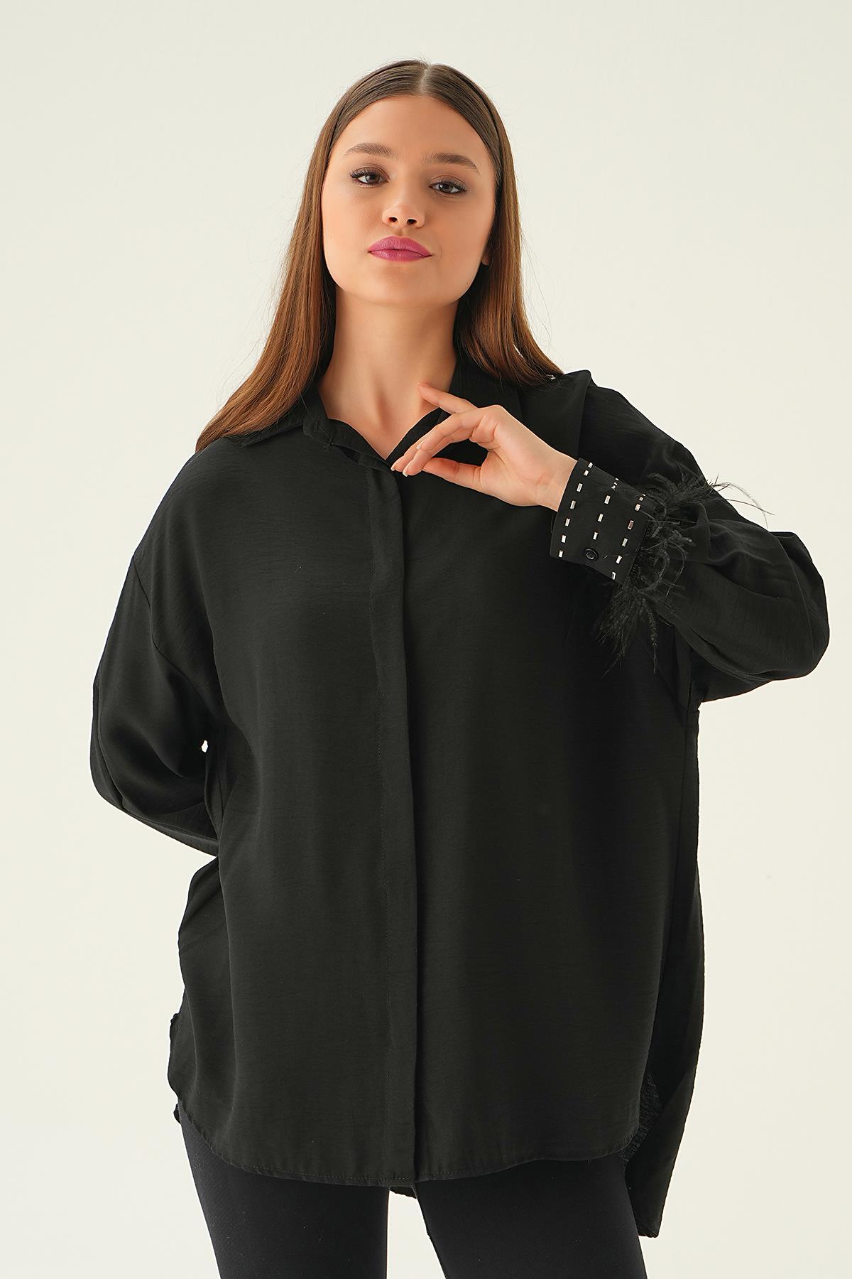 4097 Bilek Tüy Detay Gömlek Siyah - 3