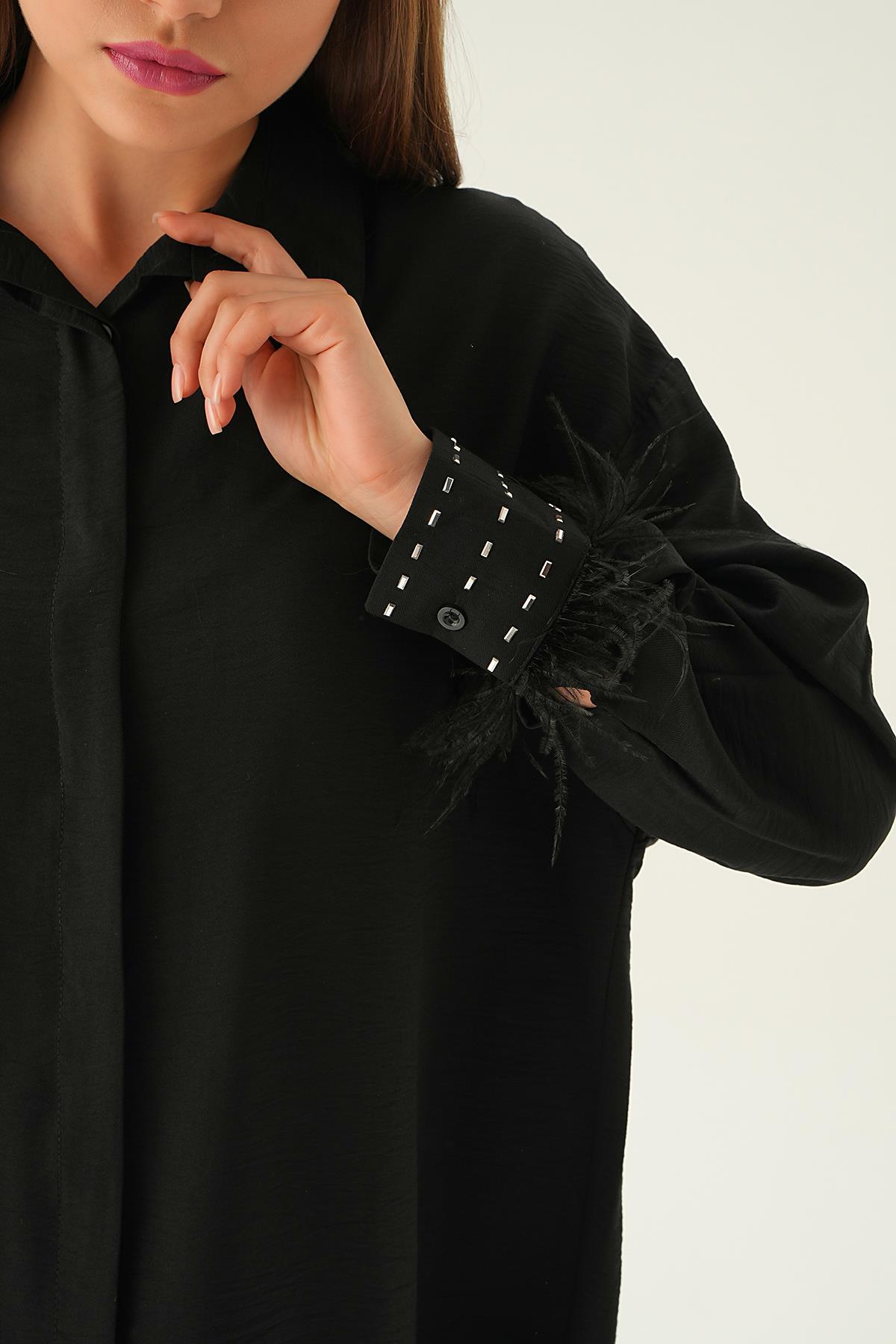 4097 Bilek Tüy Detay Gömlek Siyah - 6