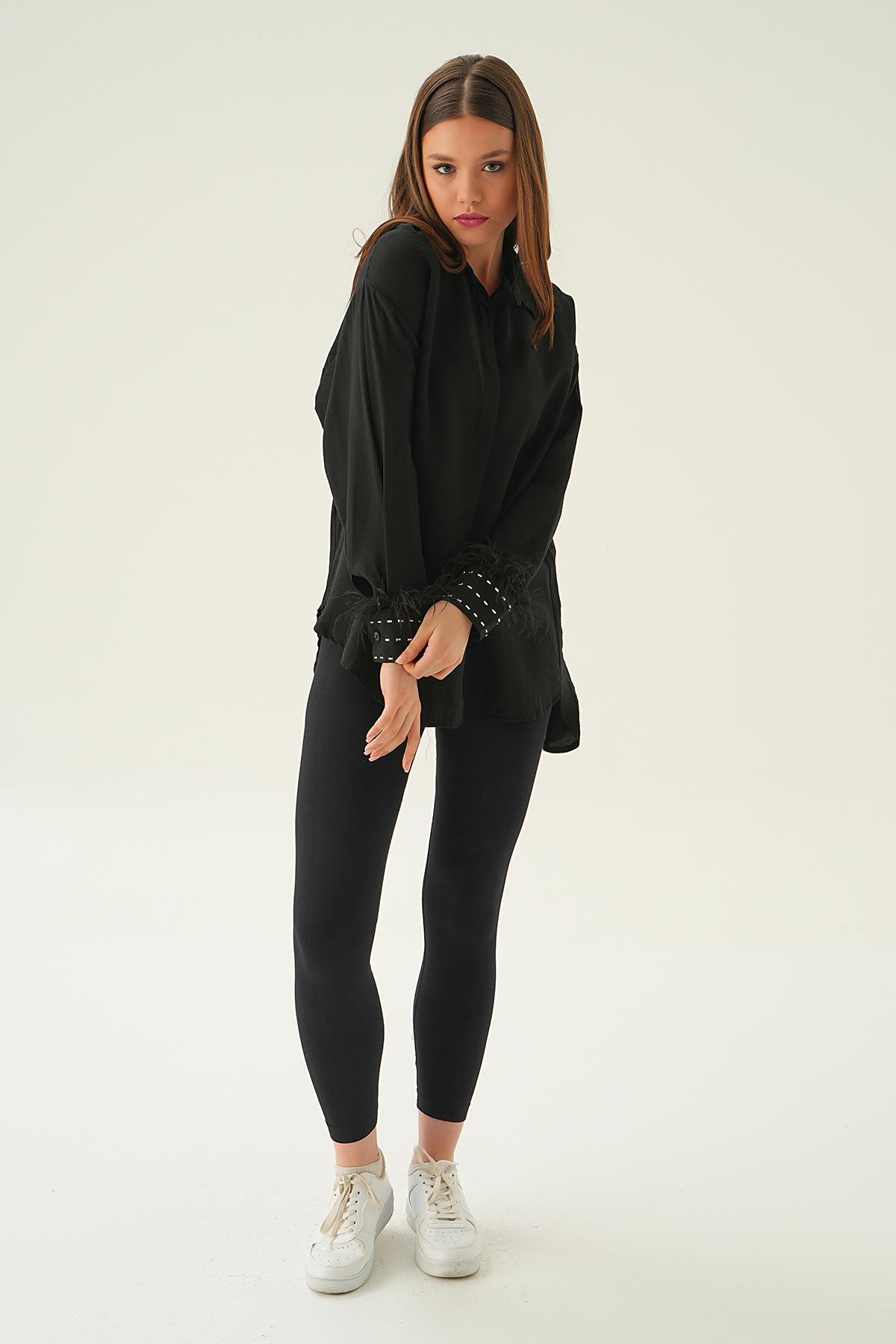 Siyah Bilek Tüy Detay Gömlek 4097 - 2