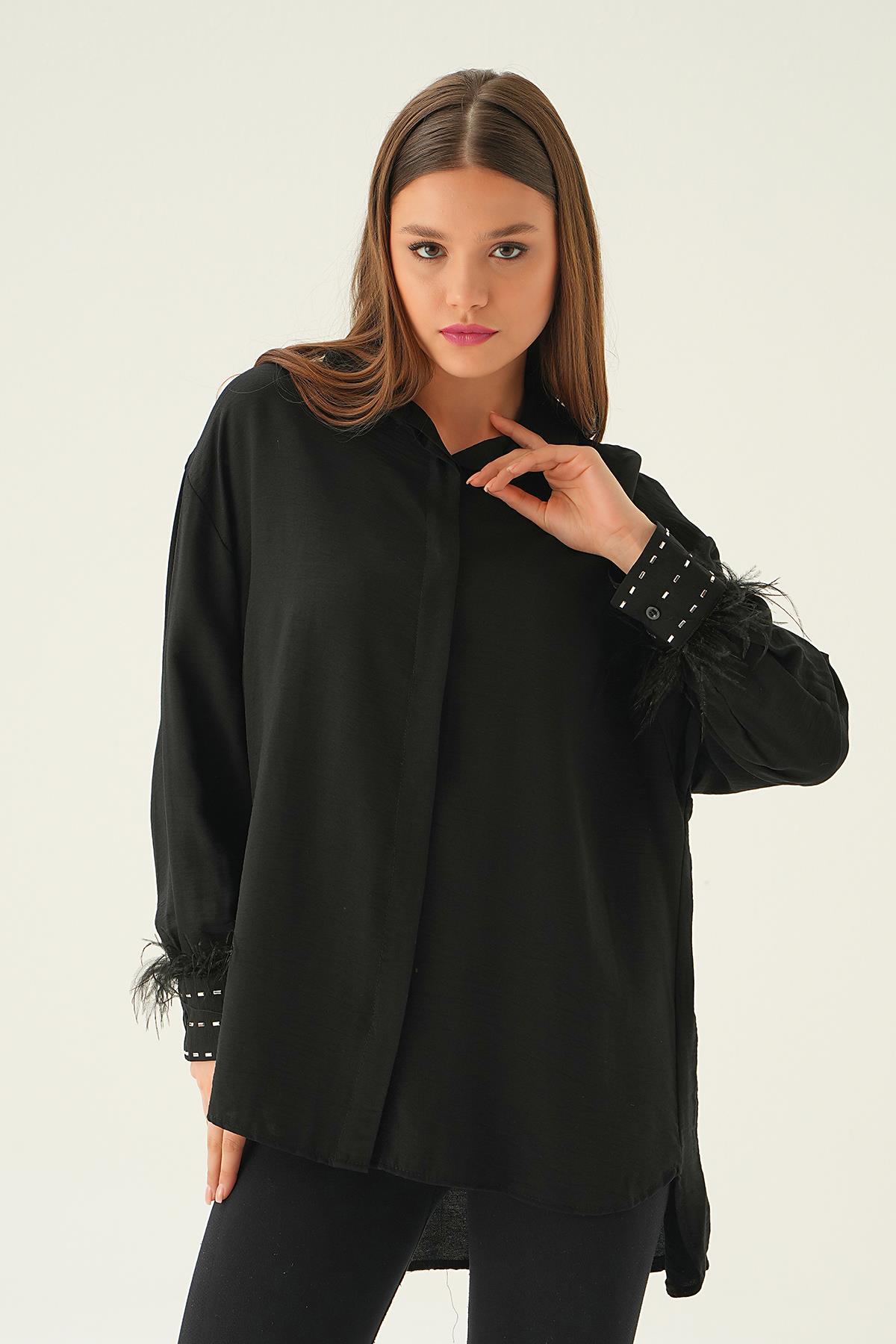 Siyah Bilek Tüy Detay Gömlek 4097 - 4