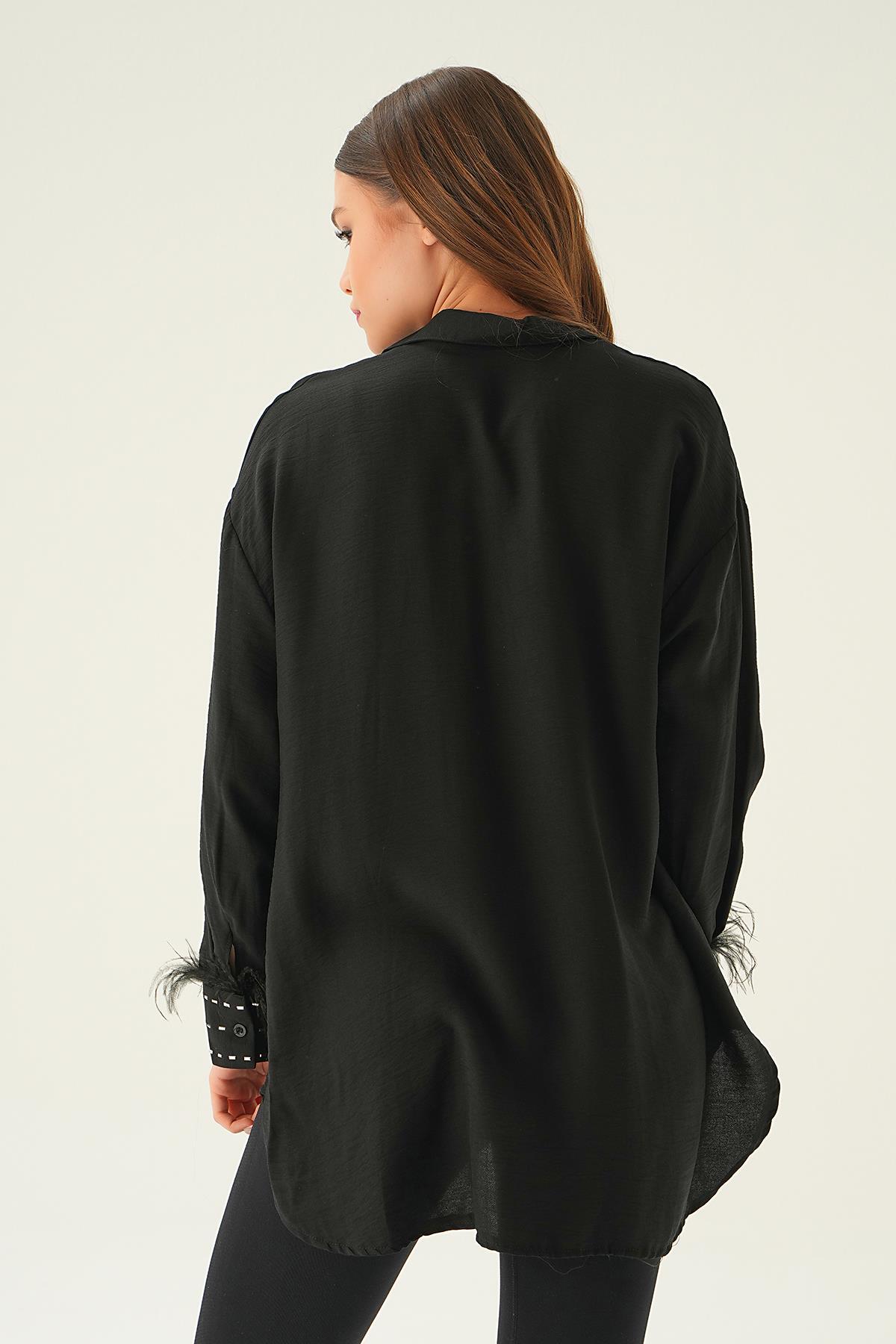 Siyah Bilek Tüy Detay Gömlek 4097 - 5