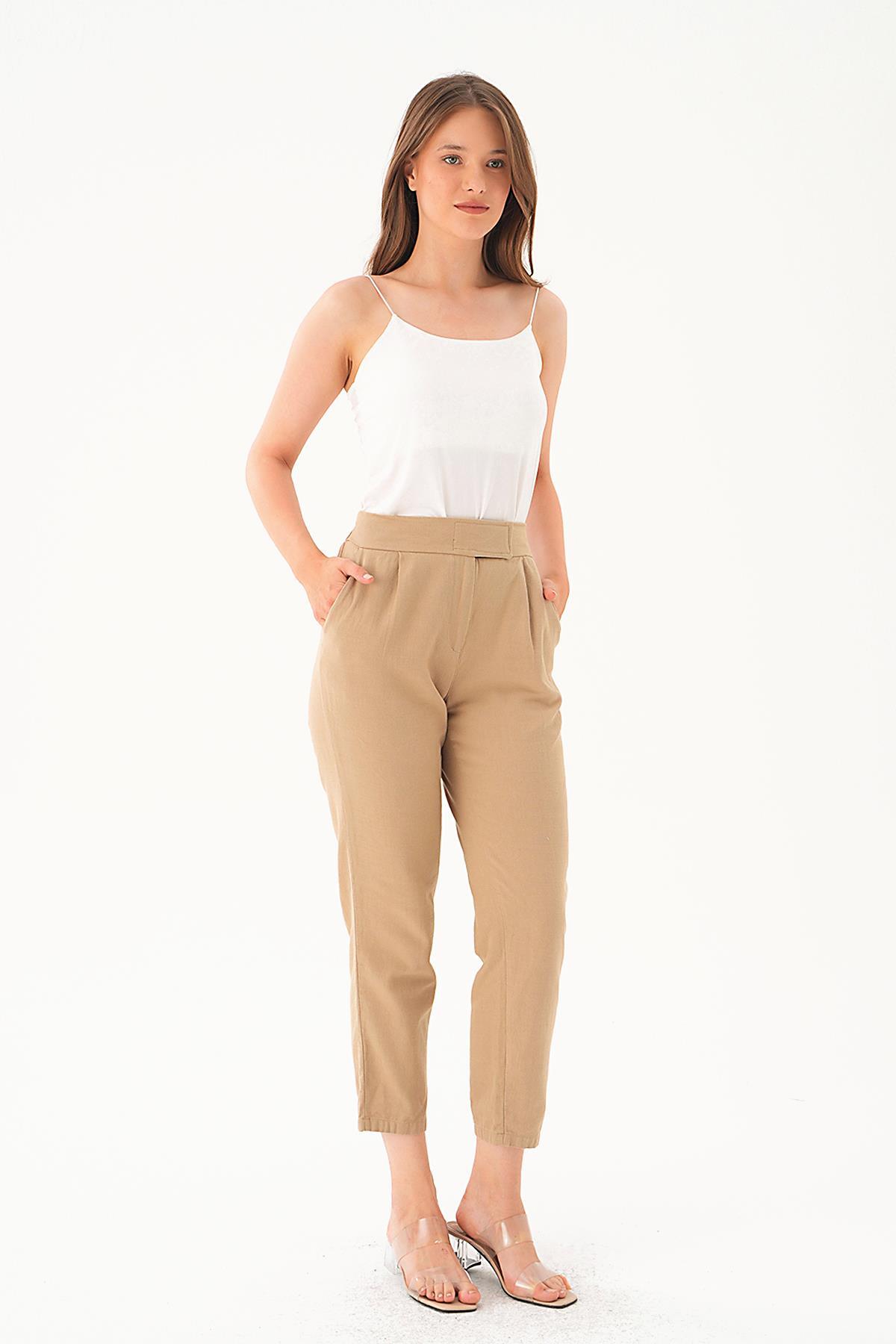 4097A Cırtlı Havuç Pantolon Bej 