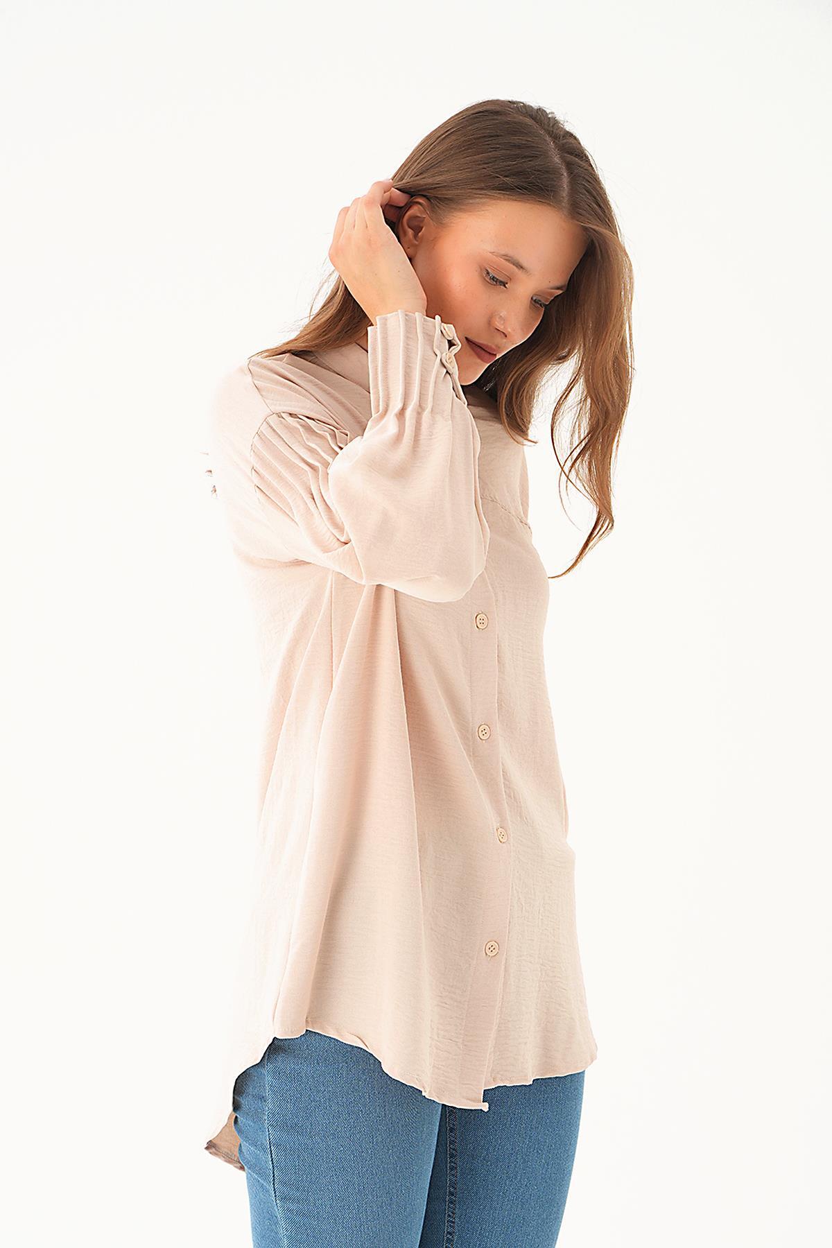 Bej Kol Drape Detay Gömlek 4098A - 3