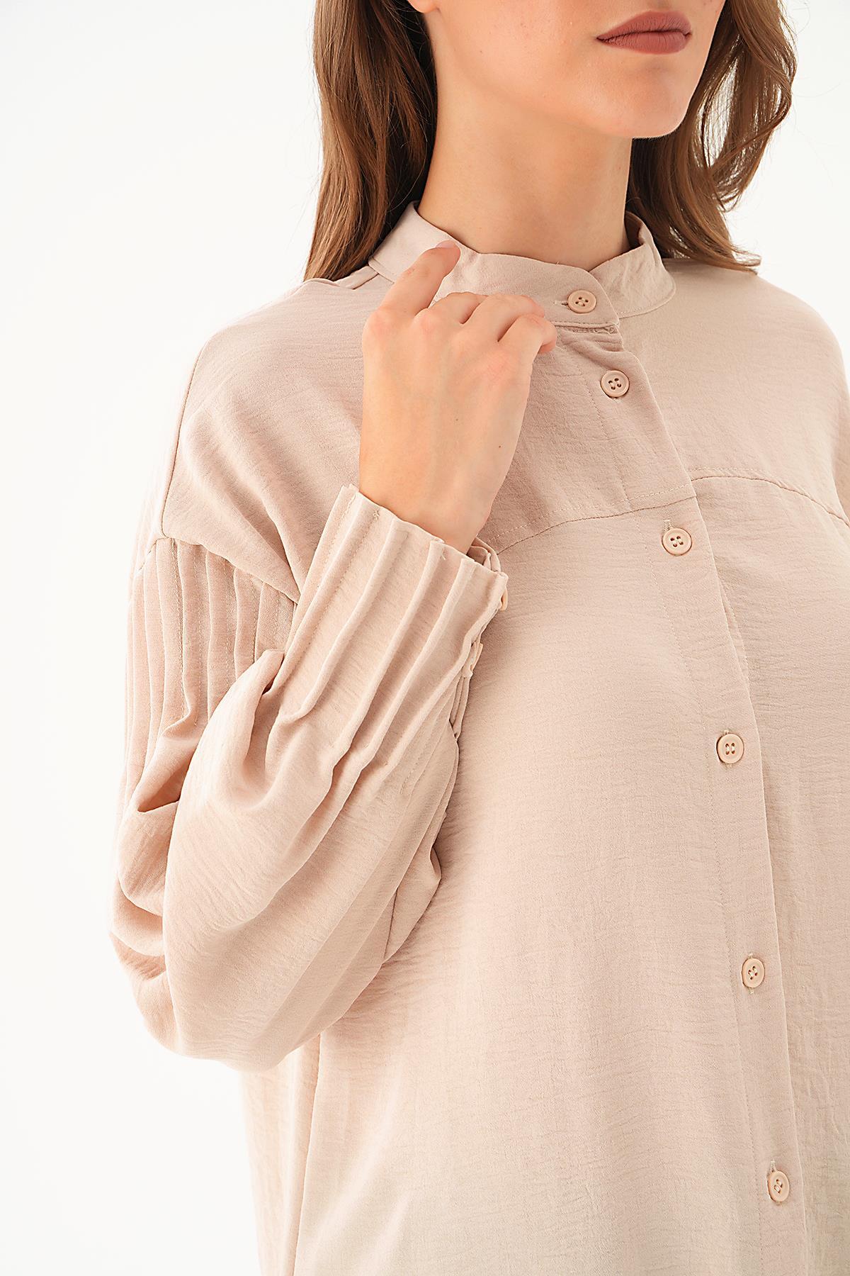 Bej Kol Drape Detay Gömlek 4098A - 6