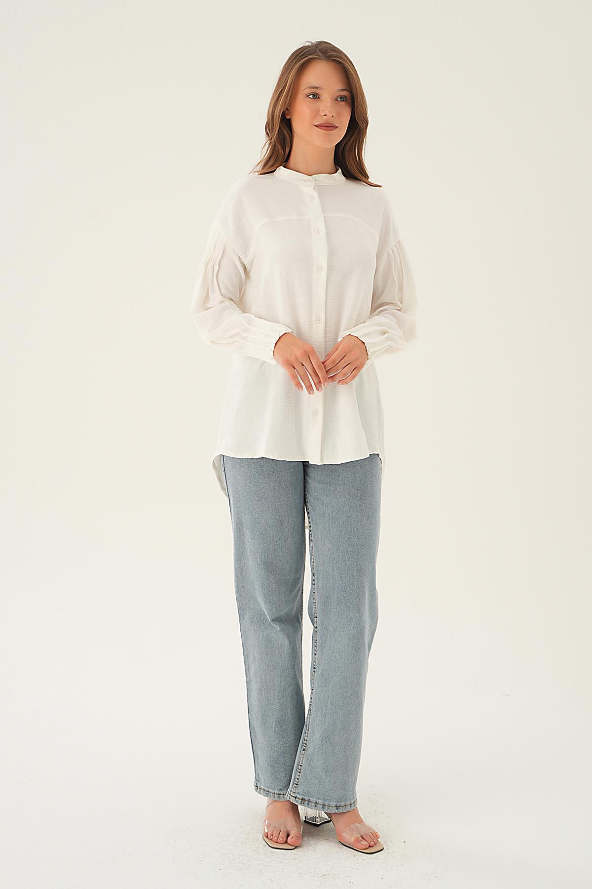 Ekru Kol Drape Detay Gömlek 4098A - 1