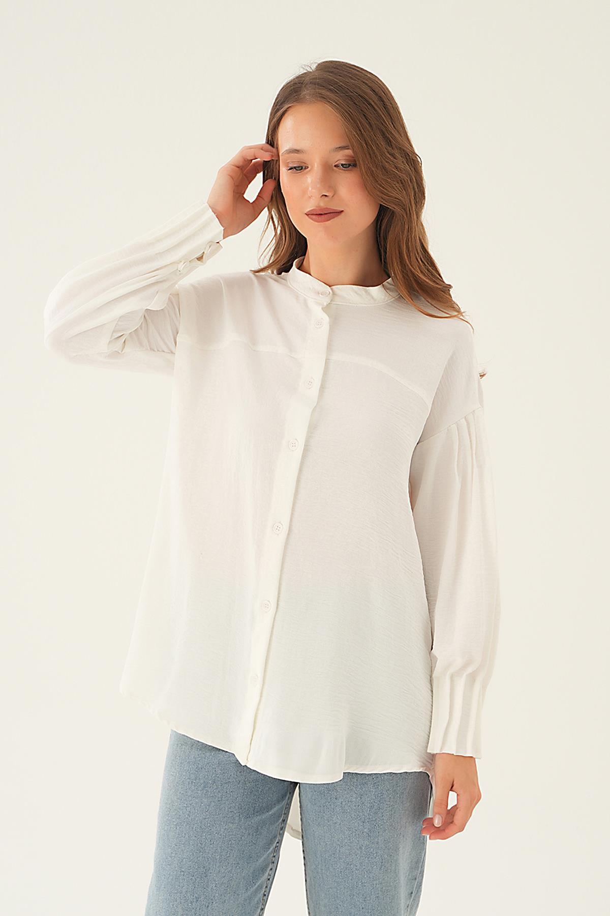Ekru Kol Drape Detay Gömlek 4098A - 2