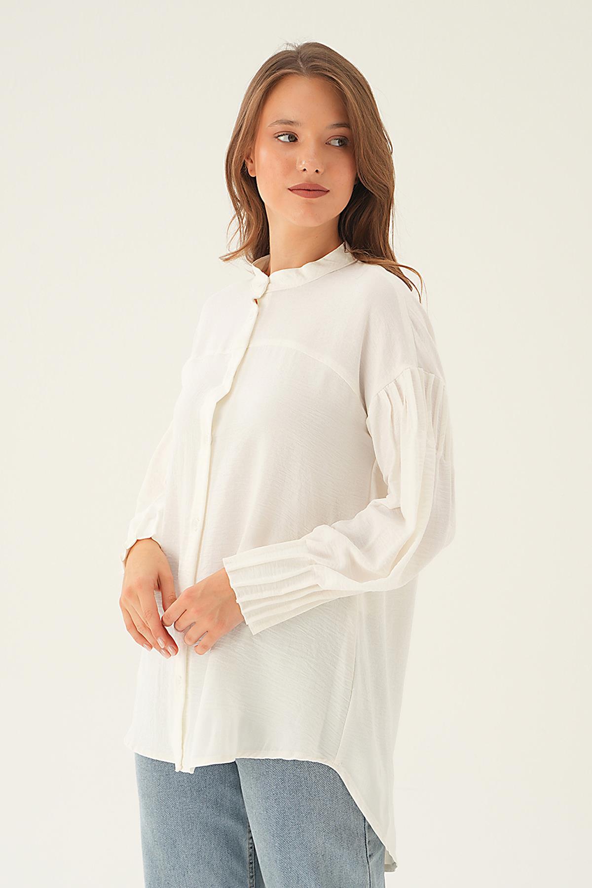Ekru Kol Drape Detay Gömlek 4098A - 3