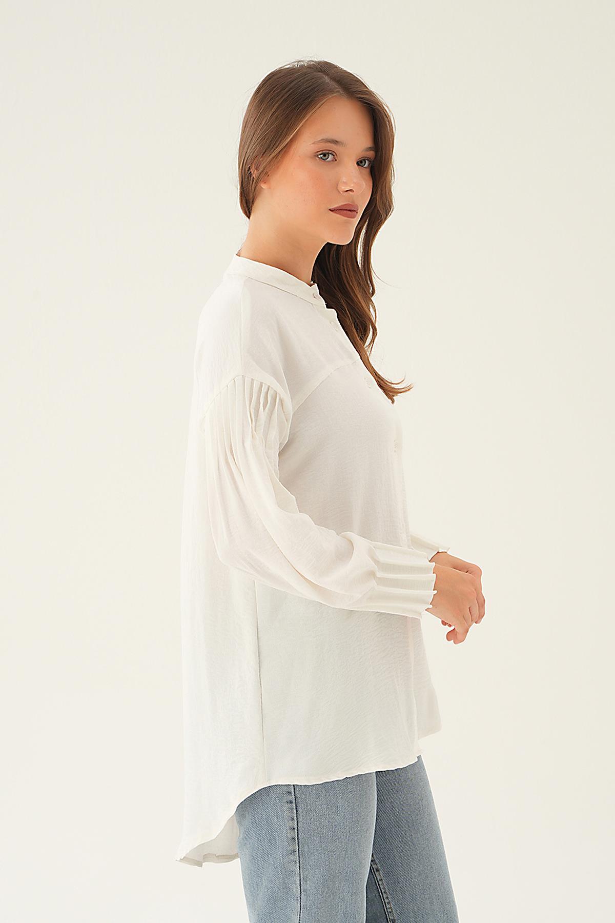 Ekru Kol Drape Detay Gömlek 4098A - 4