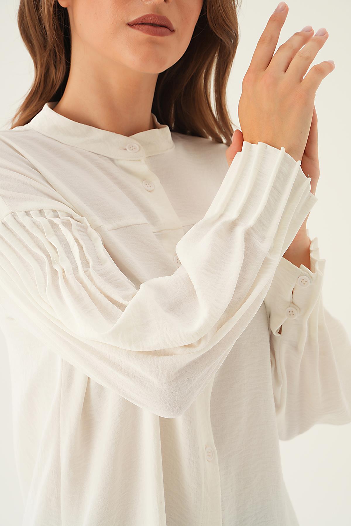Ekru Kol Drape Detay Gömlek 4098A - 6