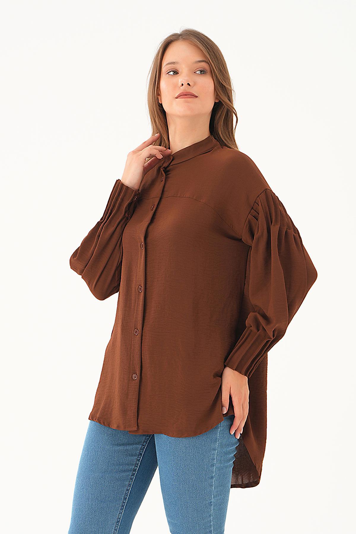 Kahve Kol Drape Detay Gömlek 4098A - 2