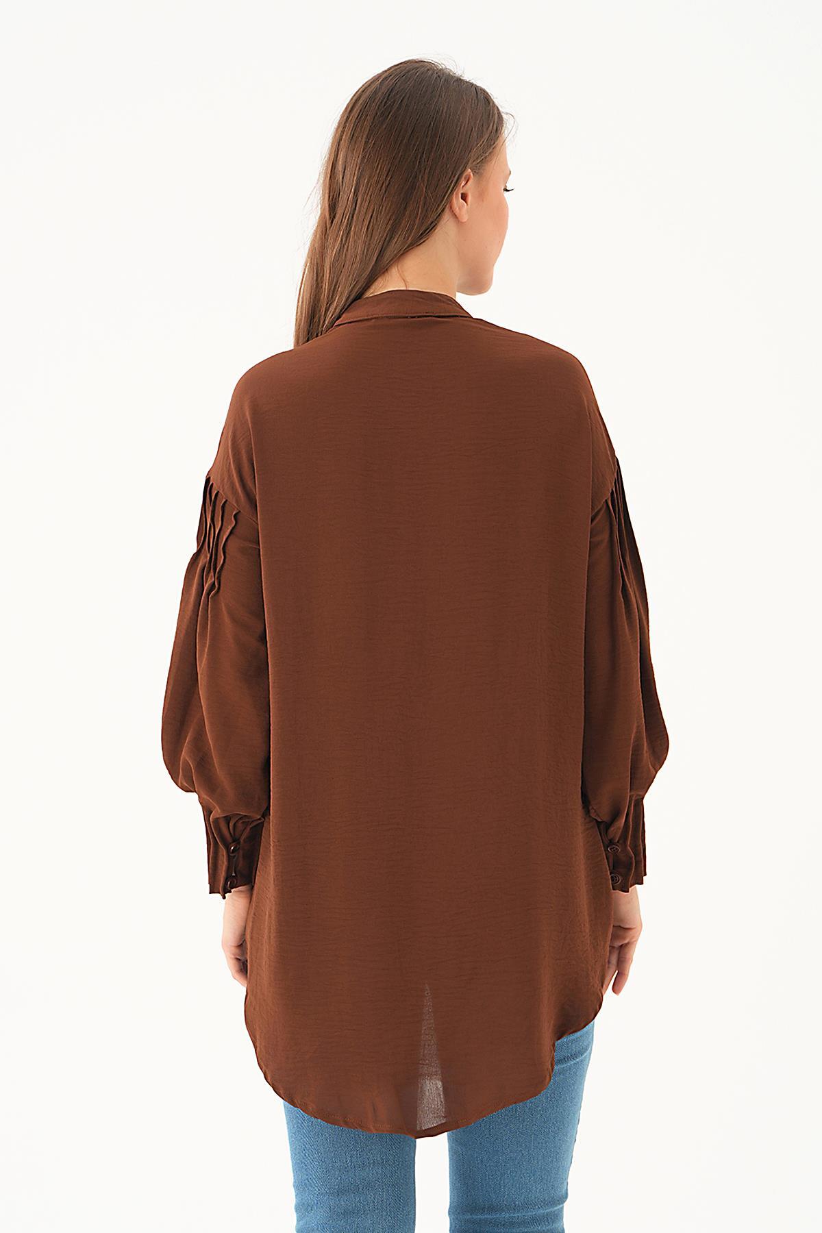 Kahve Kol Drape Detay Gömlek 4098A - 5