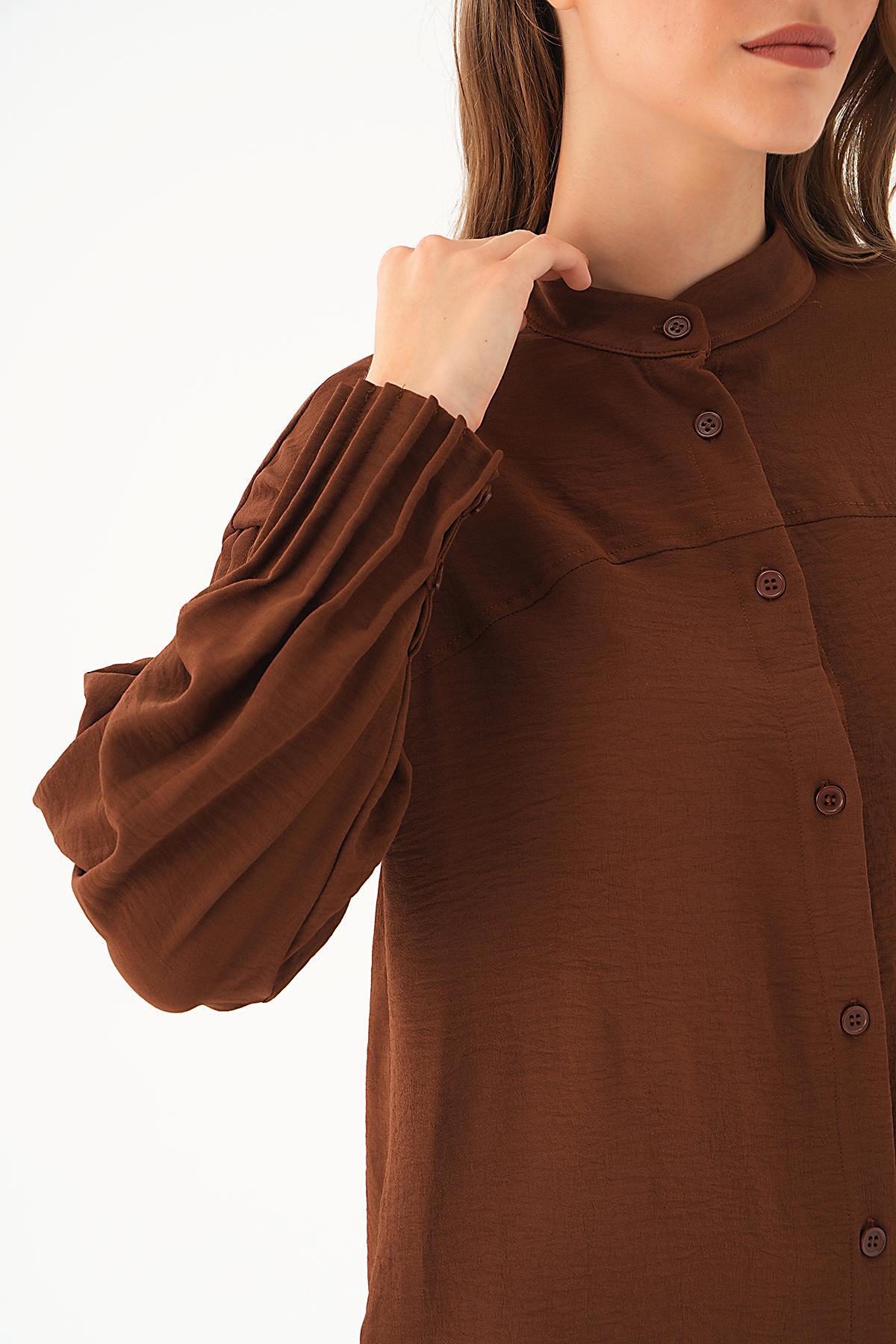 Kahve Kol Drape Detay Gömlek 4098A - 6