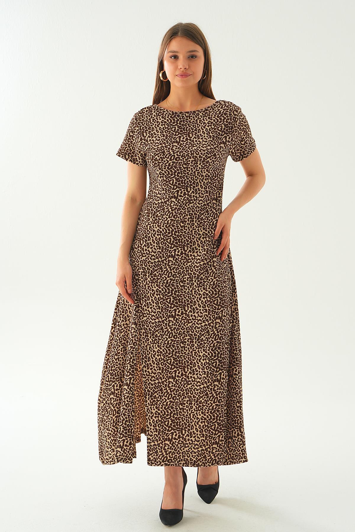 410 Ön yırtmaçlı elbise Kahve 