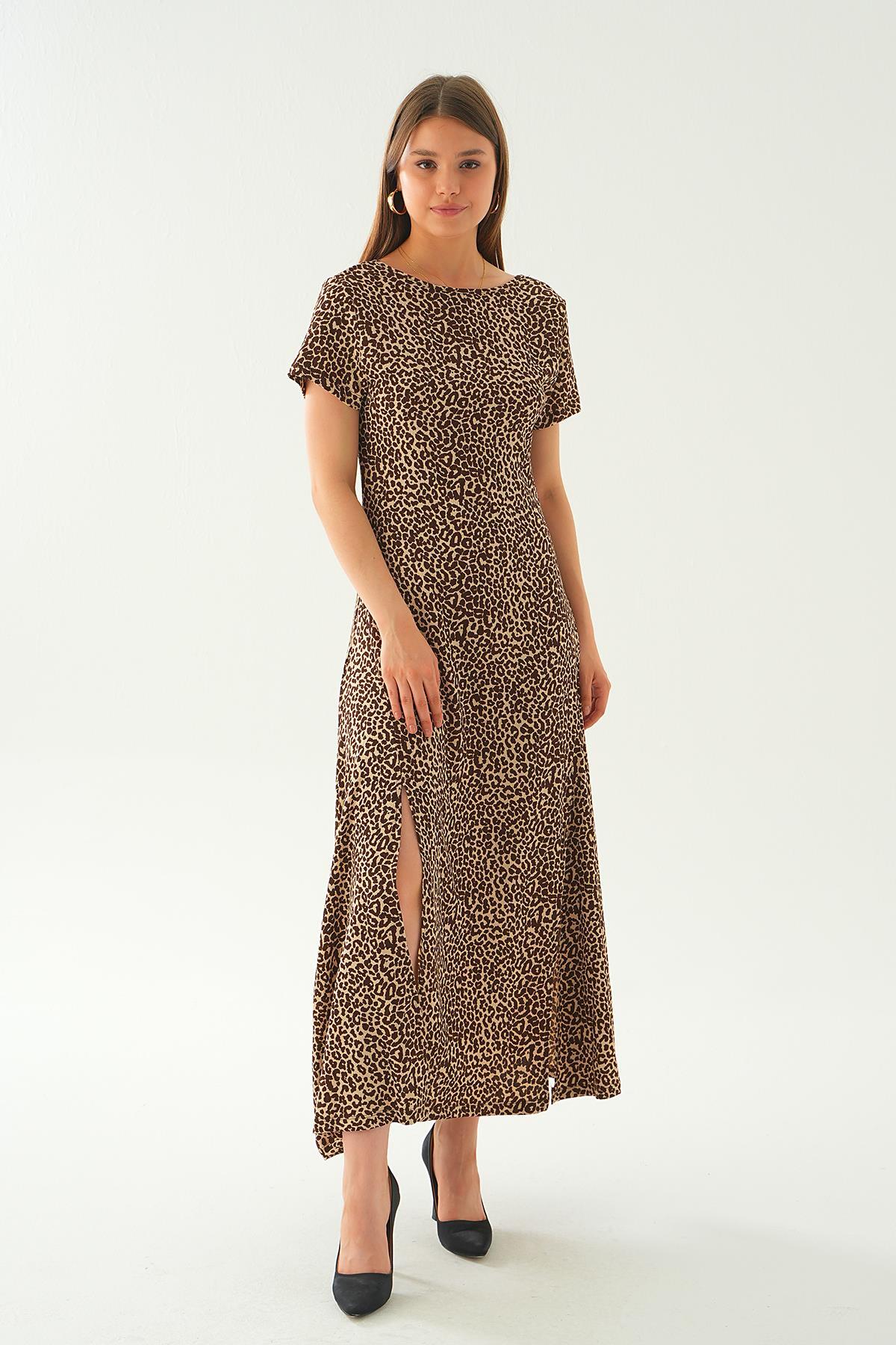 Kahve Ön Yırtmaçlı Elbise 410 - 2