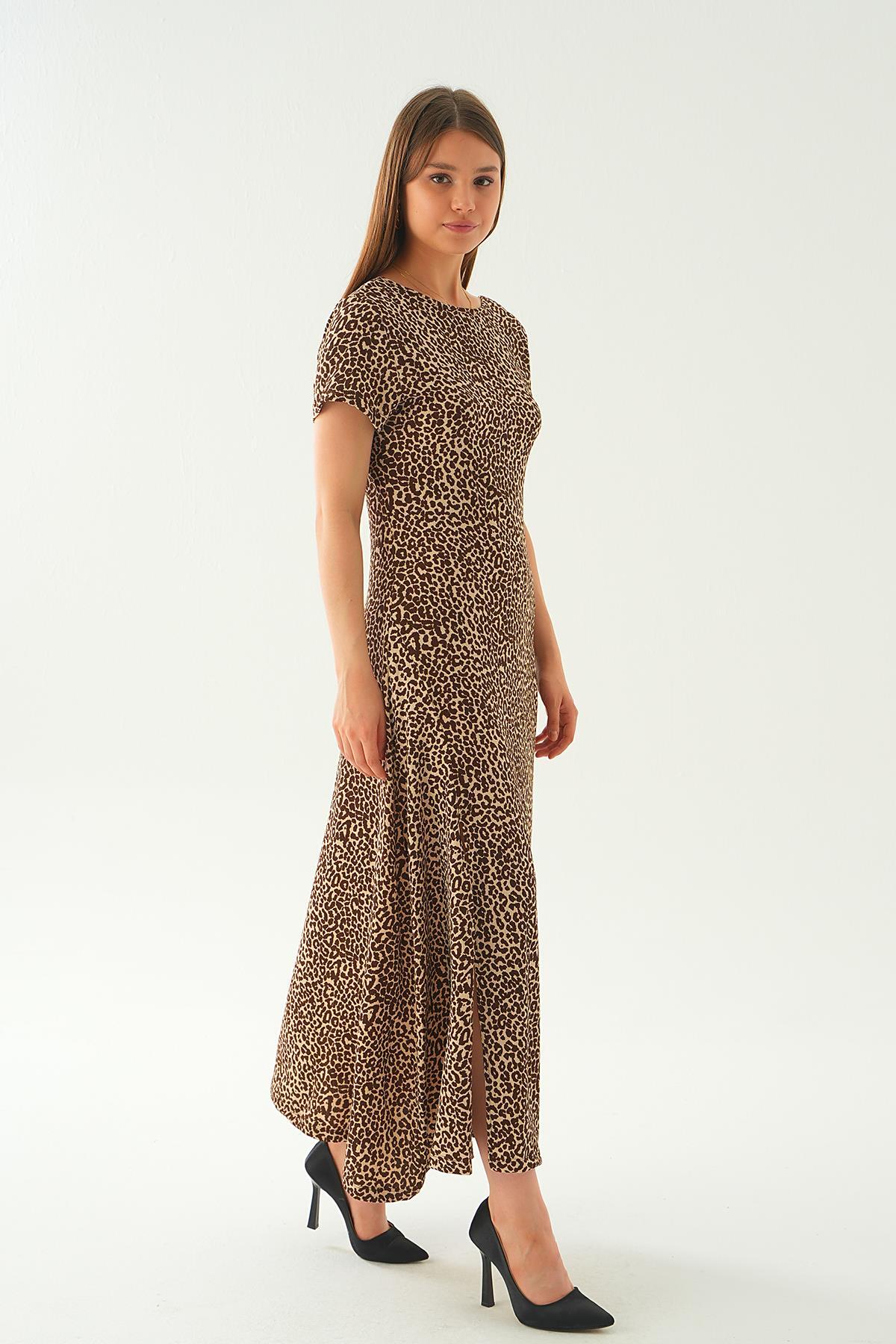 Kahve Ön Yırtmaçlı Elbise 410 - 3