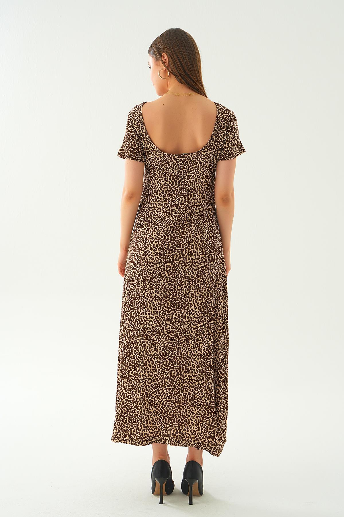 Kahve Ön Yırtmaçlı Elbise 410 - 5