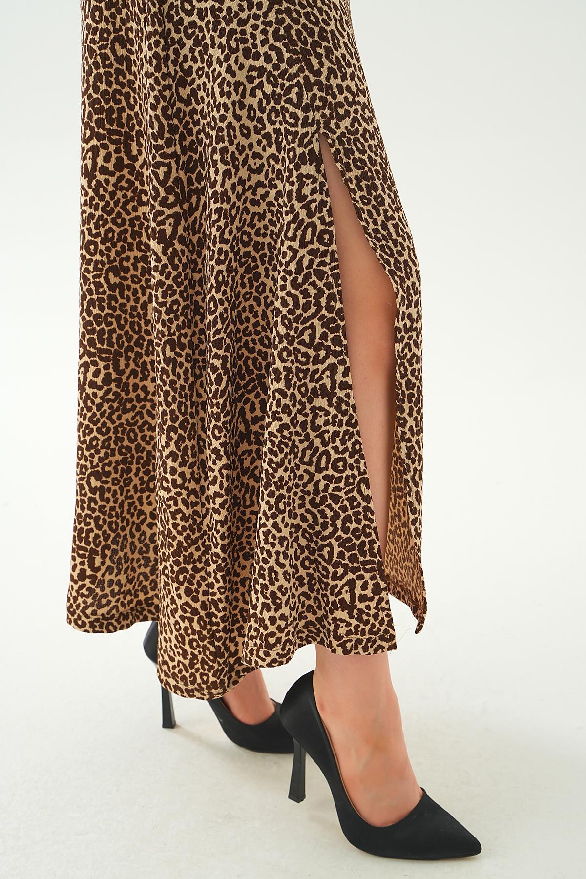 Kahve Ön Yırtmaçlı Elbise 410 - 6