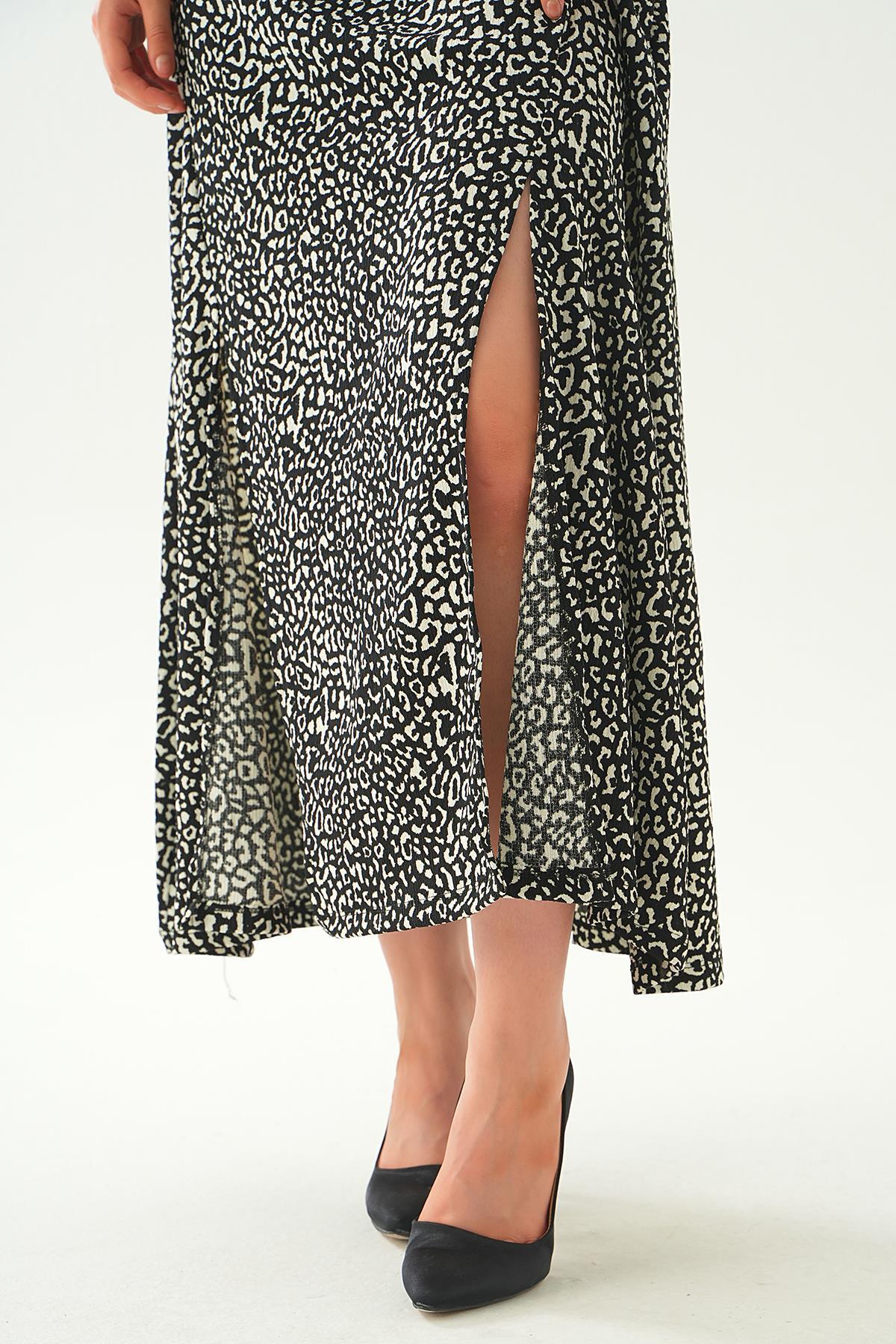 410 Ön yırtmaçlı elbise Siyah - 6