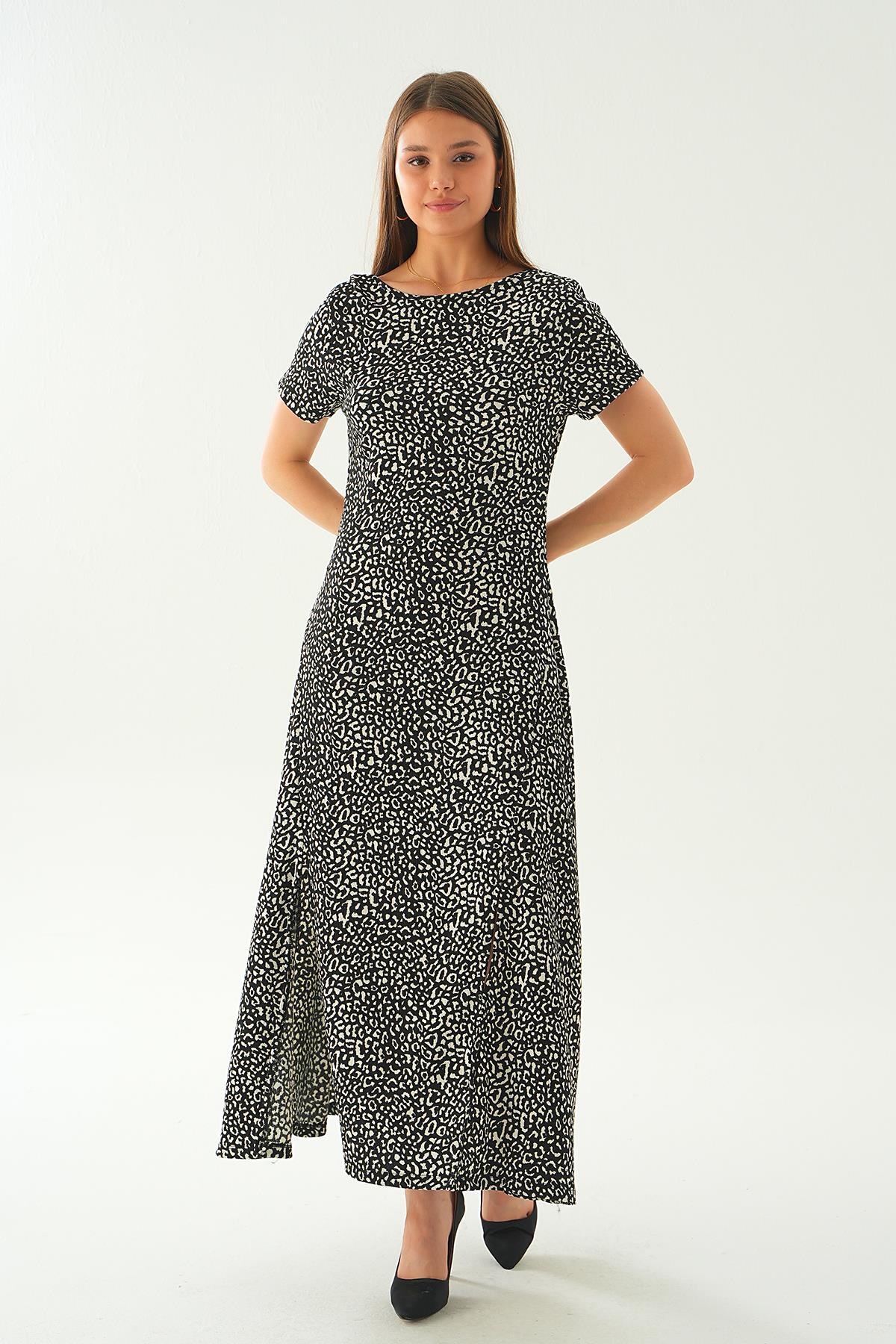 410 Ön yırtmaçlı elbise Siyah - 1