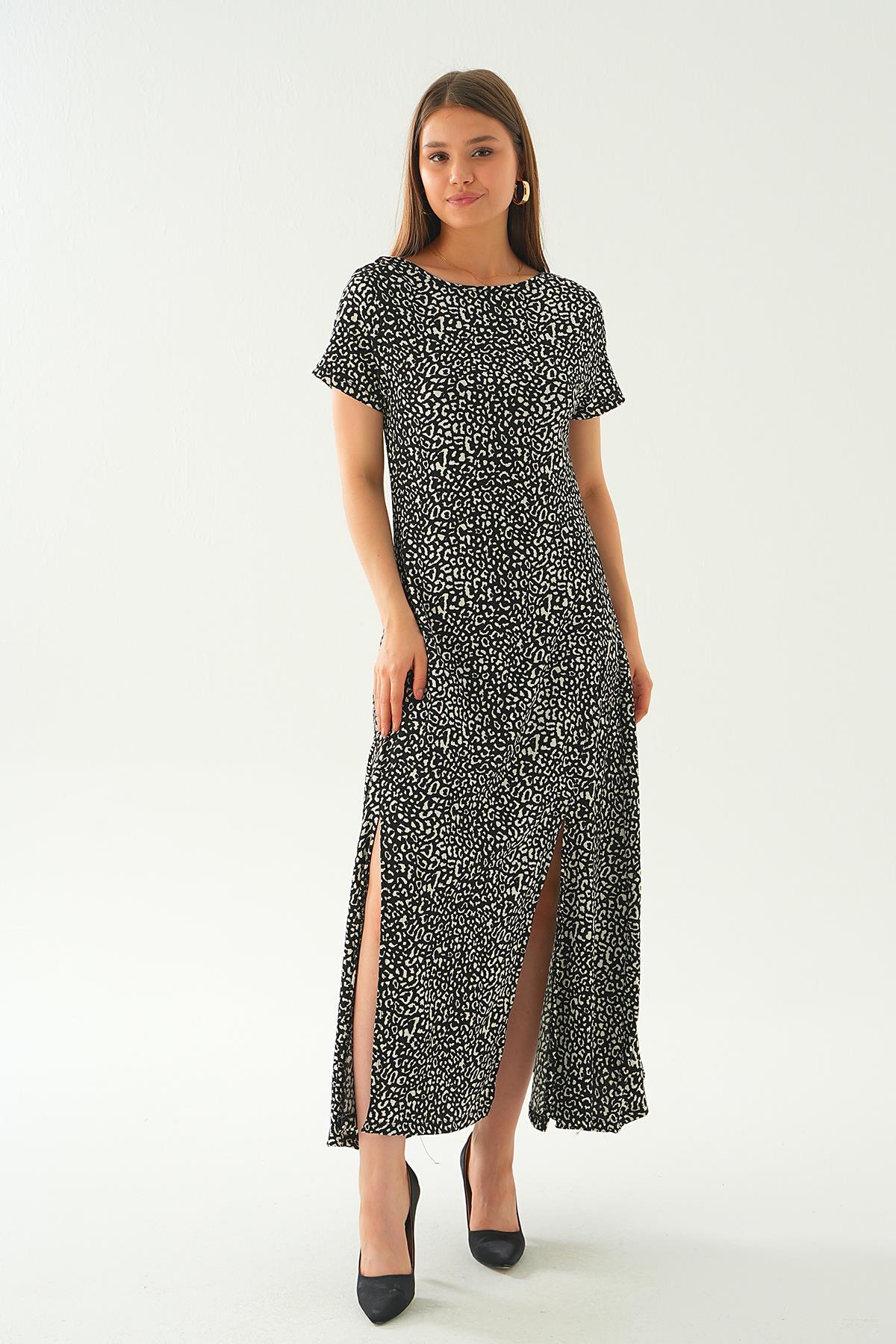 410 Ön yırtmaçlı elbise Siyah - 2