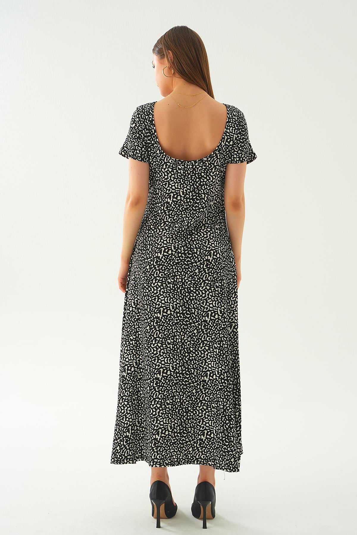 410 Ön yırtmaçlı elbise Siyah - 4