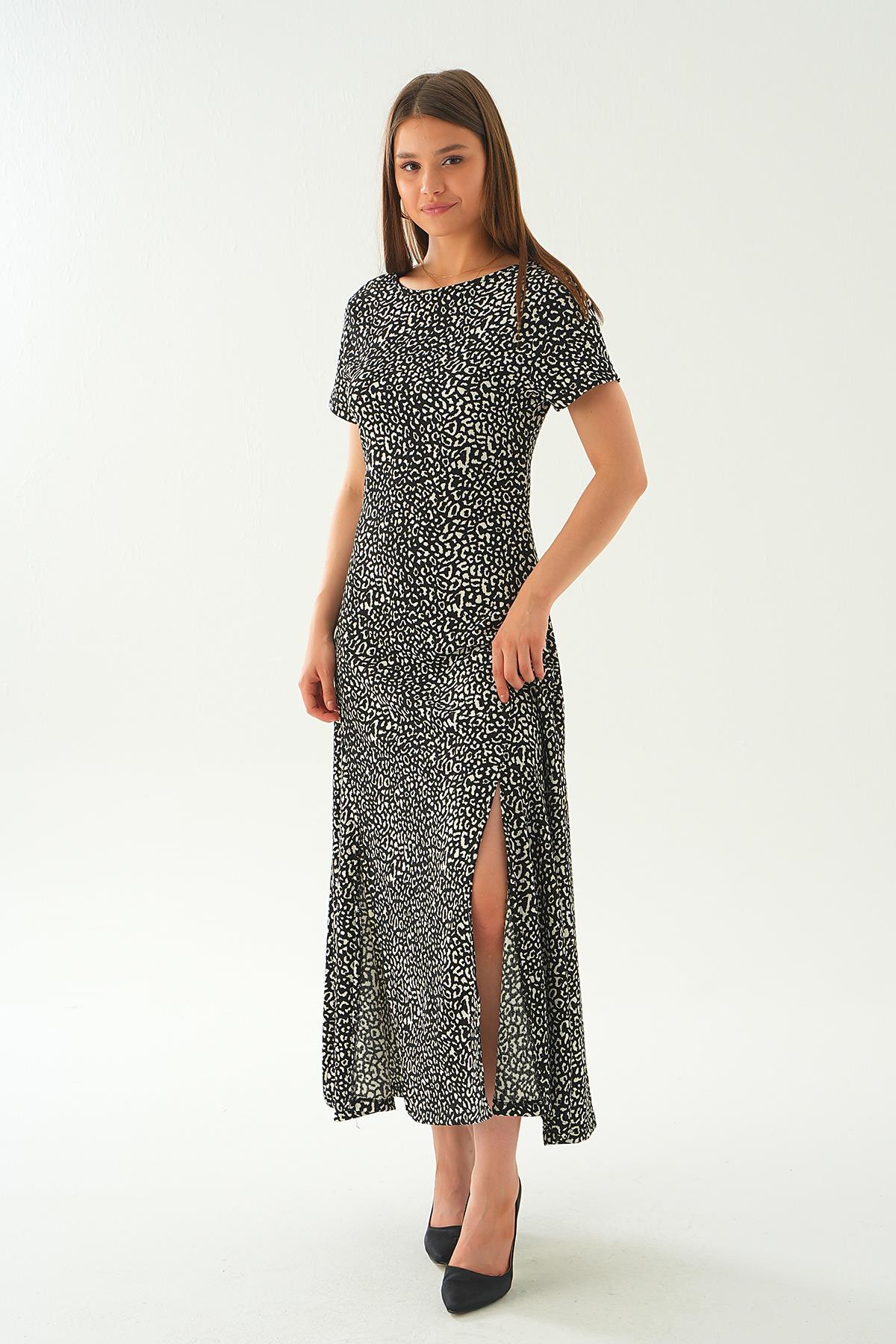 410 Ön yırtmaçlı elbise Siyah - 5