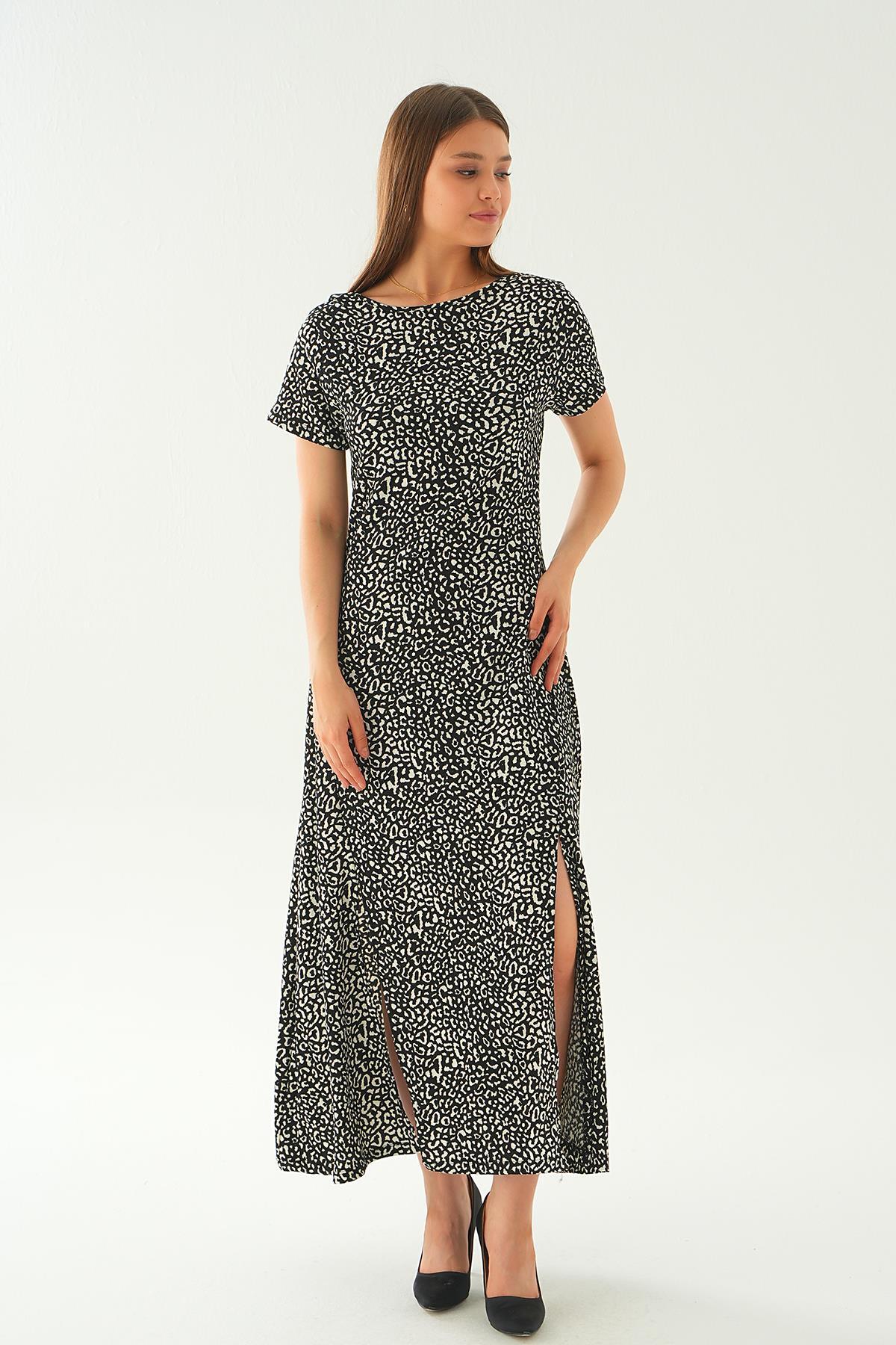 Siyah Ön Yırtmaçlı Elbise 410 - 3