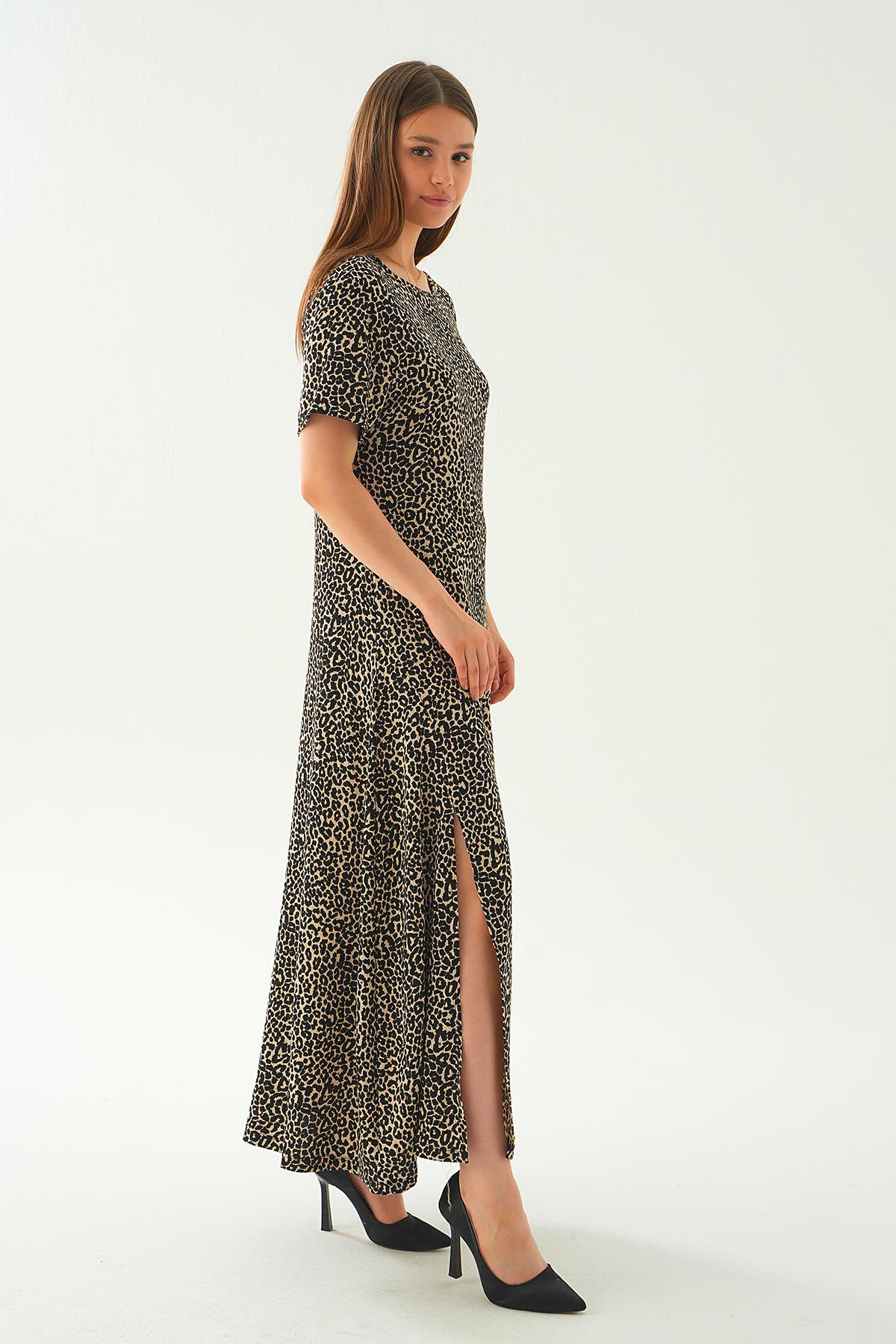 410 Ön yırtmaçlı elbise Vizon - 4