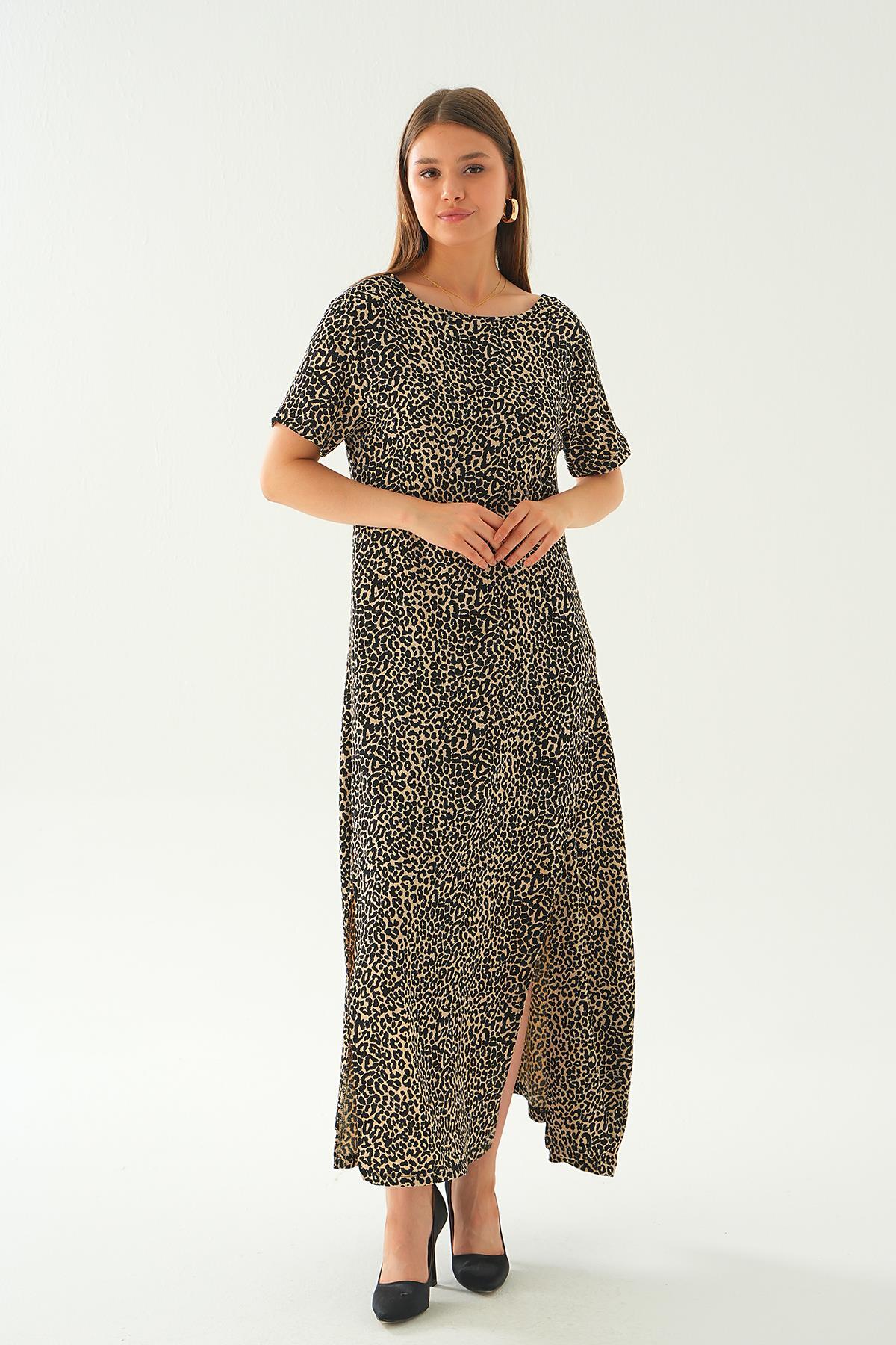 410 Ön yırtmaçlı elbise Vizon - 1