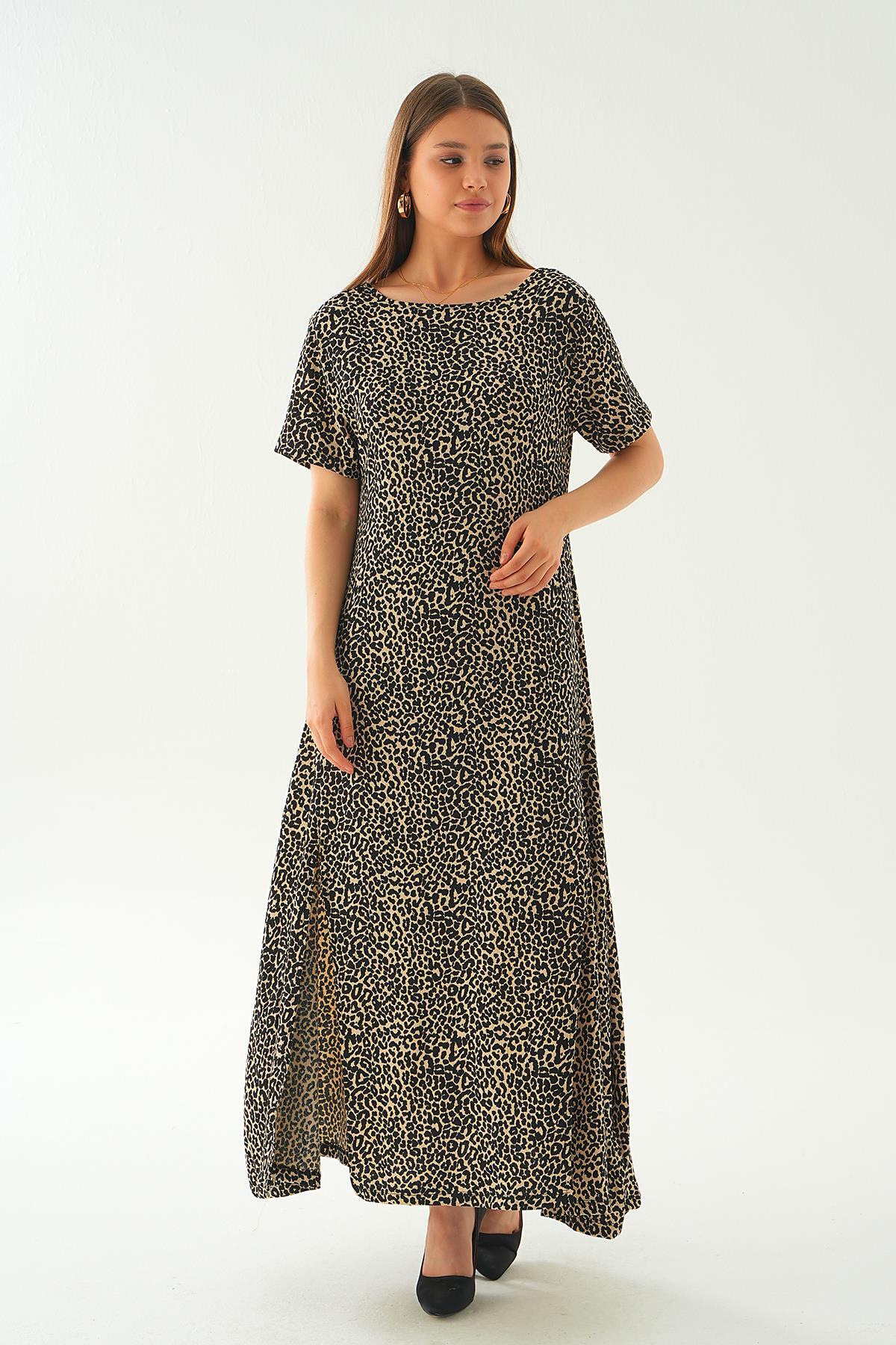 410 Ön yırtmaçlı elbise Vizon - 2