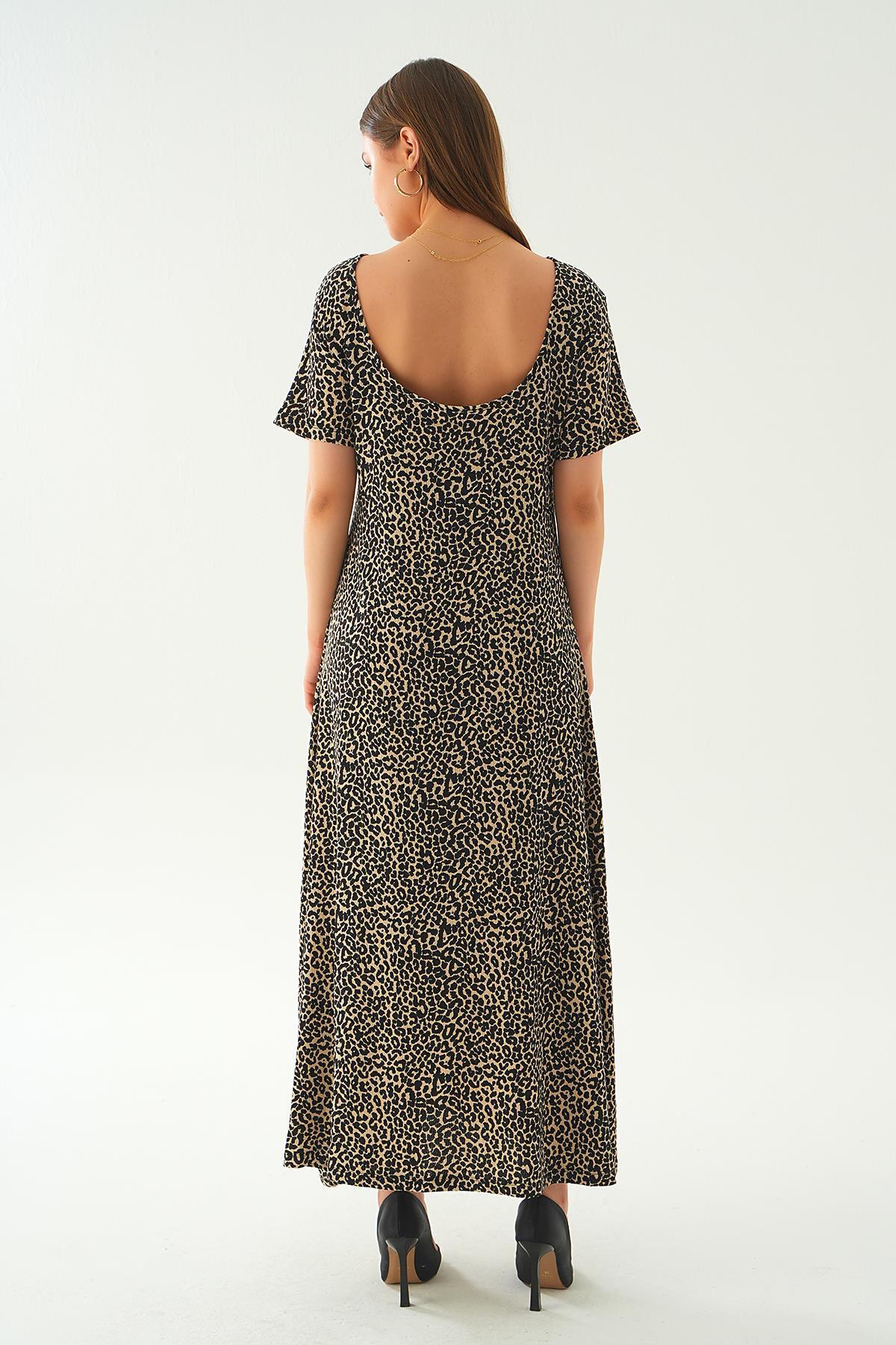 410 Ön yırtmaçlı elbise Vizon - 5