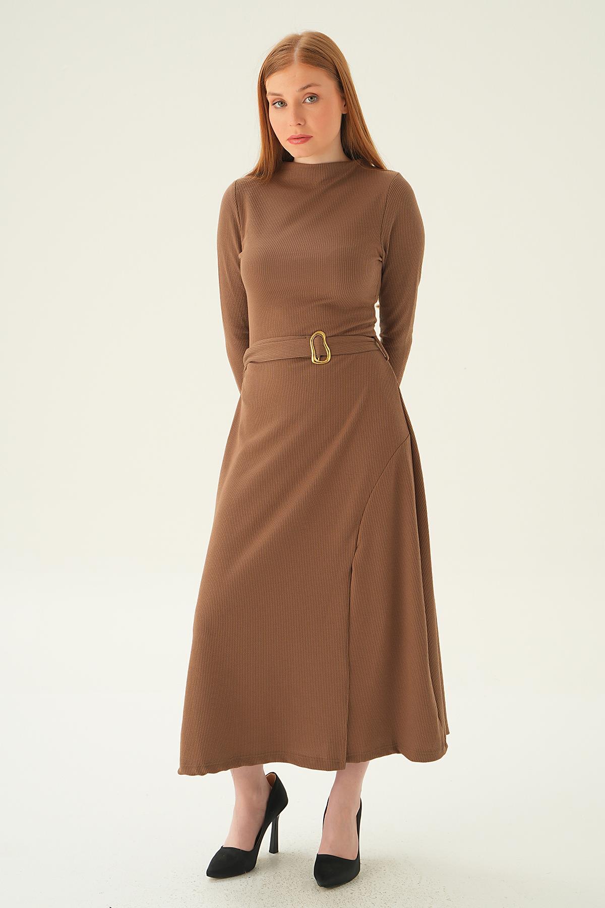Kahve Kemer Detay Elbise 4100 