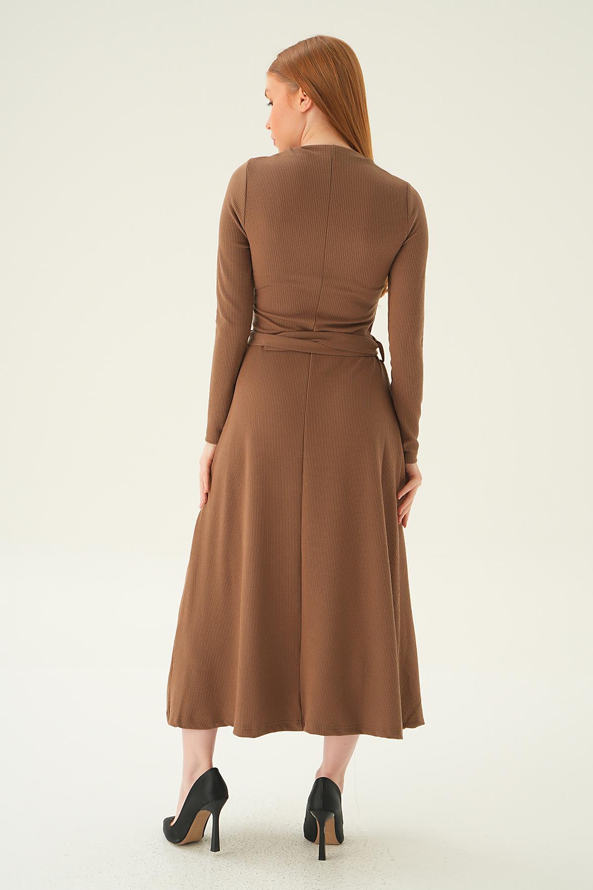 Kahve Kemer Detay Elbise 4100 - 4