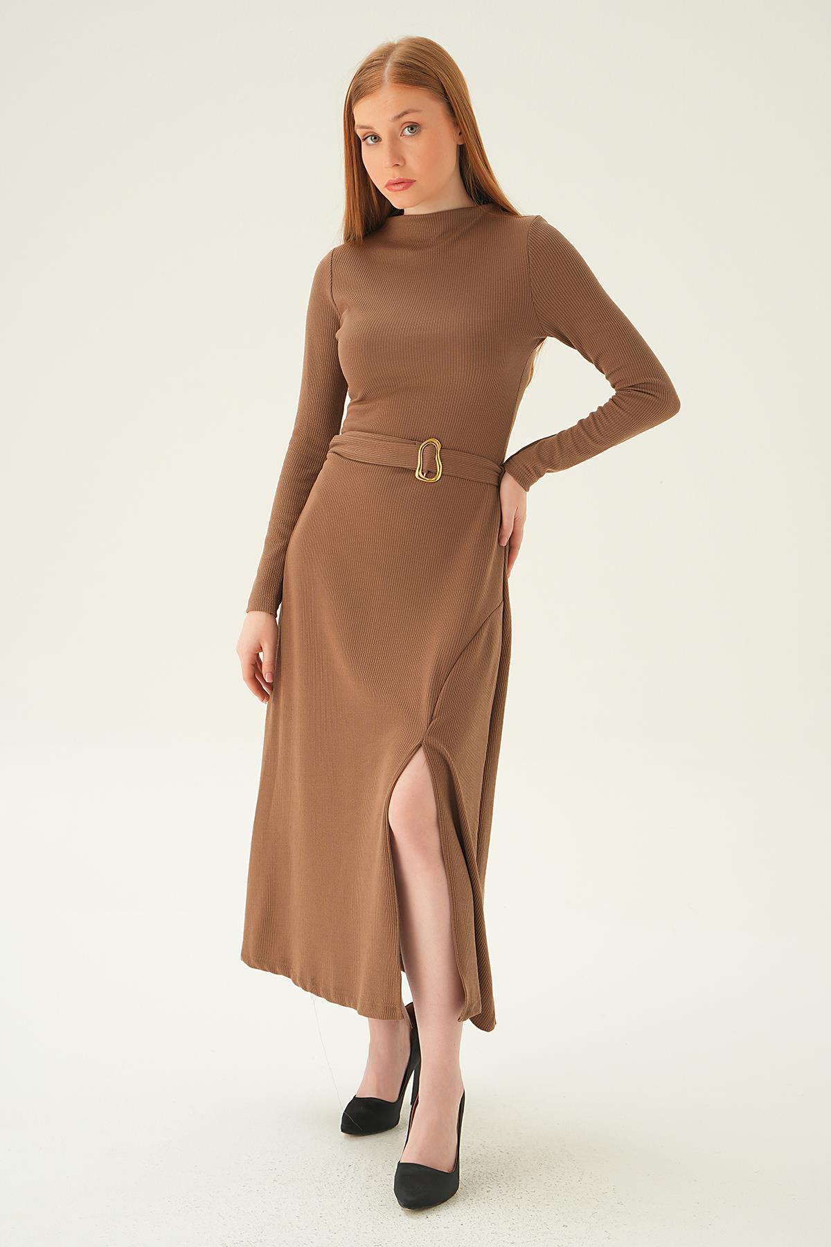 Kahve Kemer Detay Elbise 4100 - 6