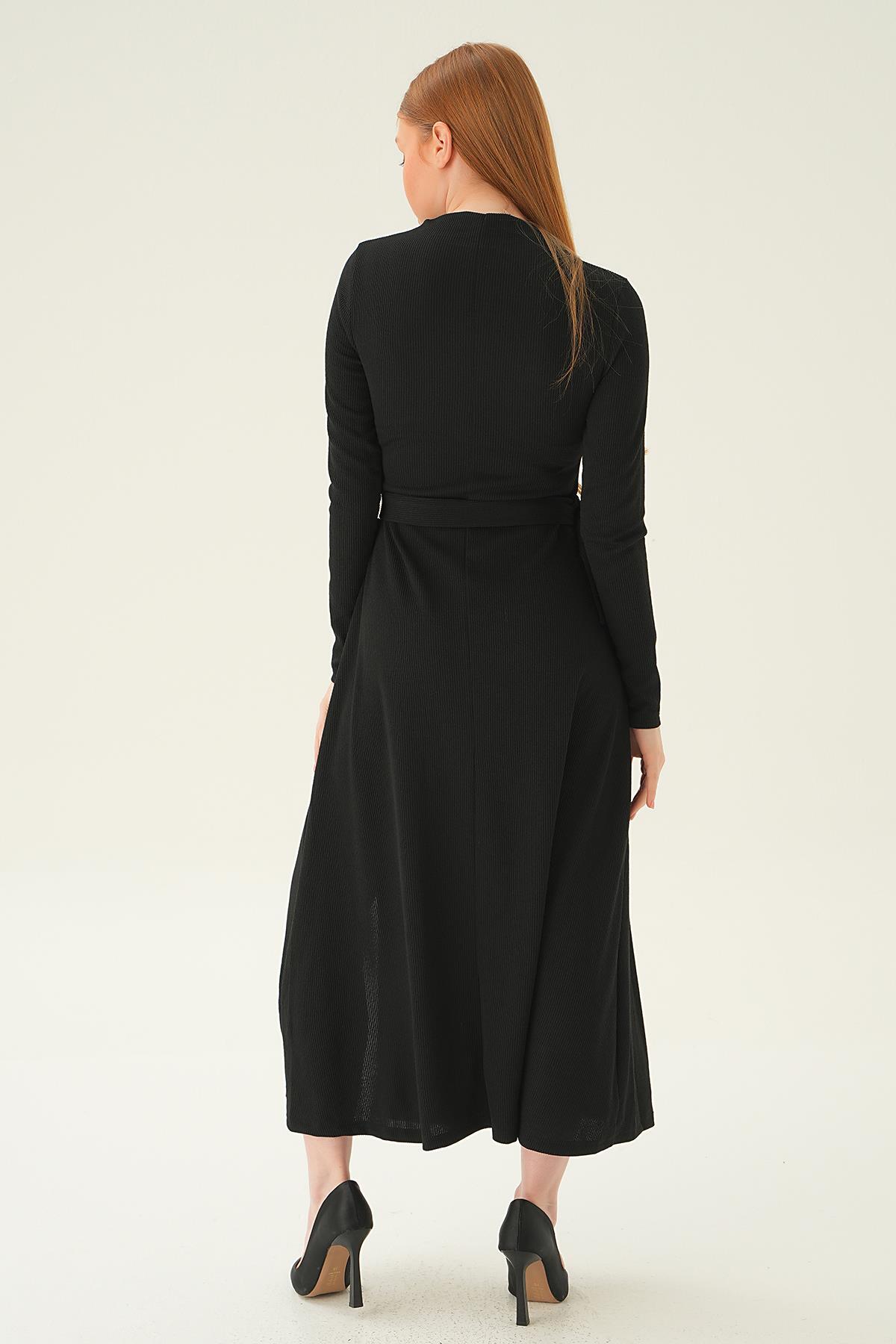 Siyah Kemer Detay Elbise 4100 - 5
